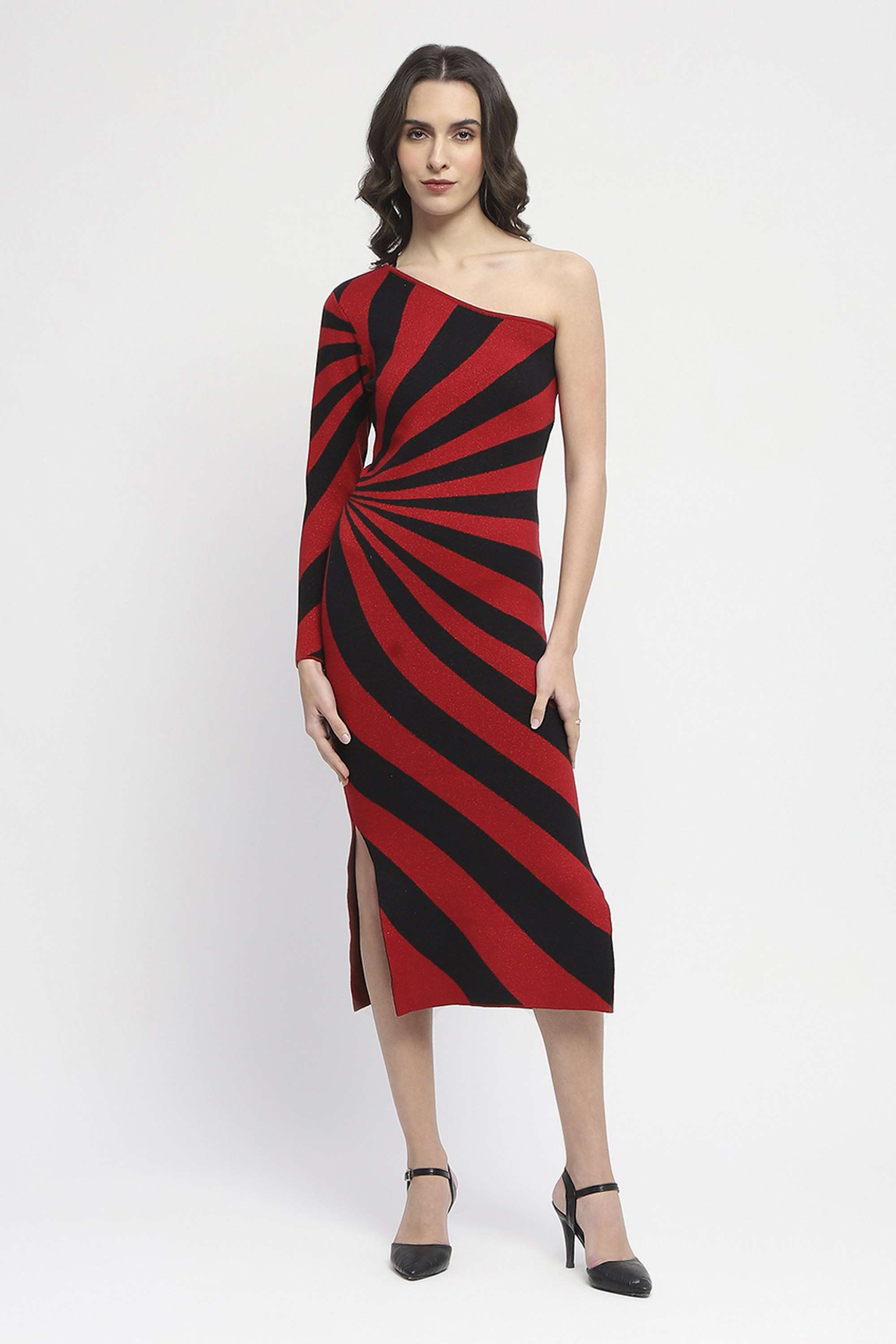 Solid-Viscose-One-Shoulder-Women-s-Dress