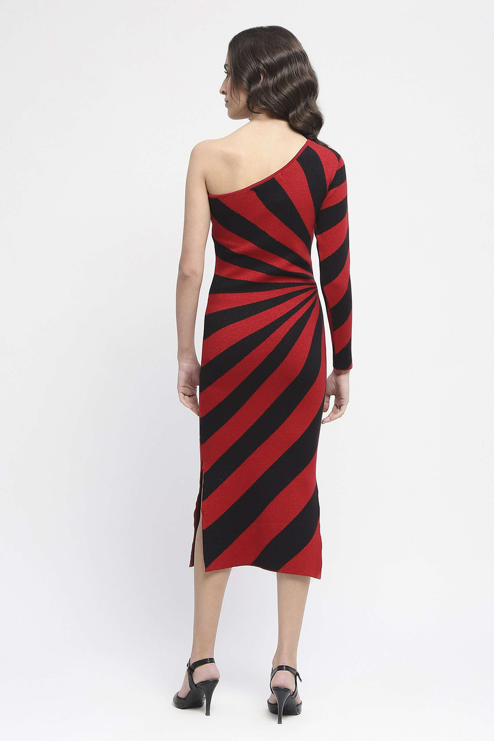 Solid-Viscose-One-Shoulder-Women-s-Dress