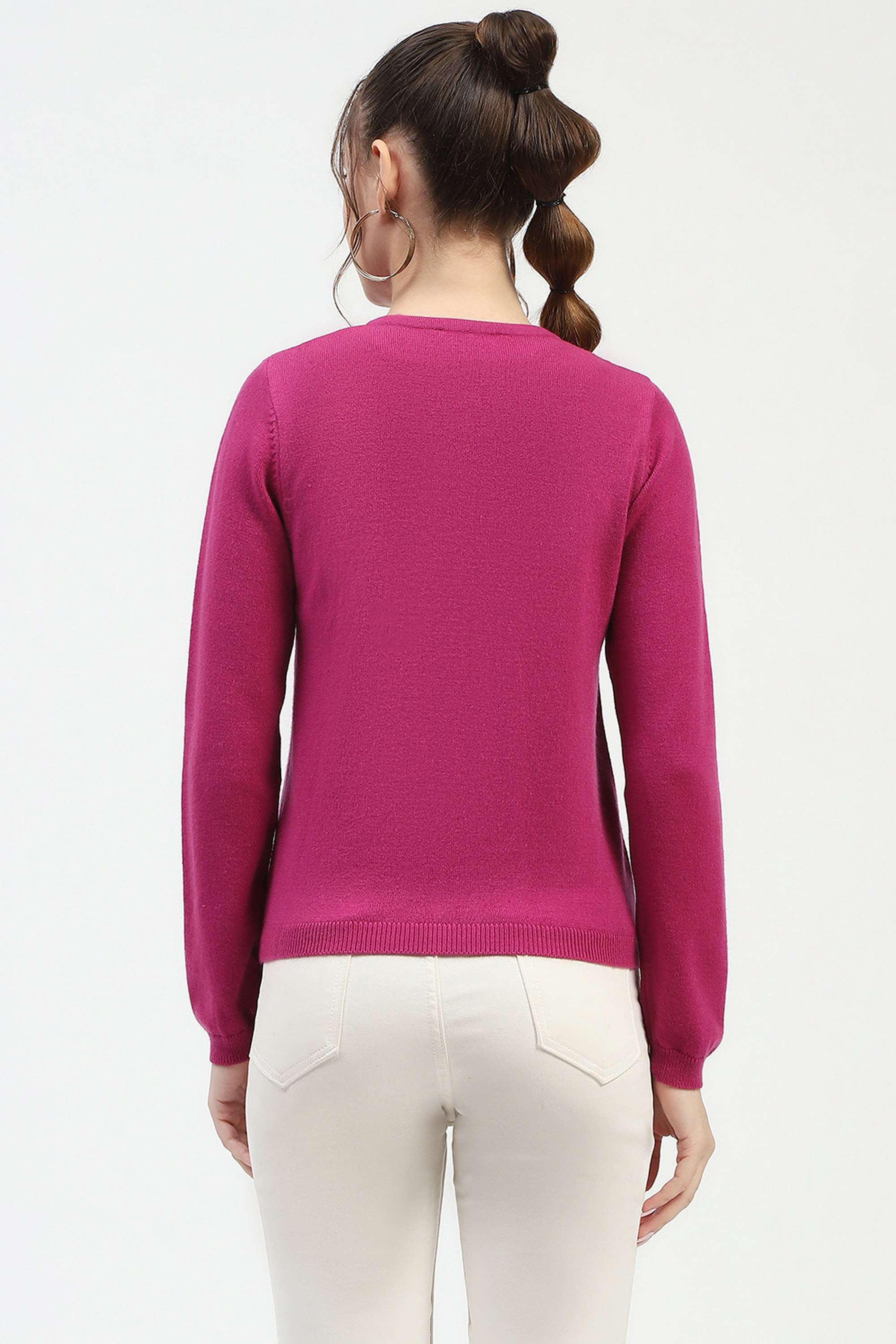 Solid-Acrylic-Round-Neck-Women-s-Cardigan