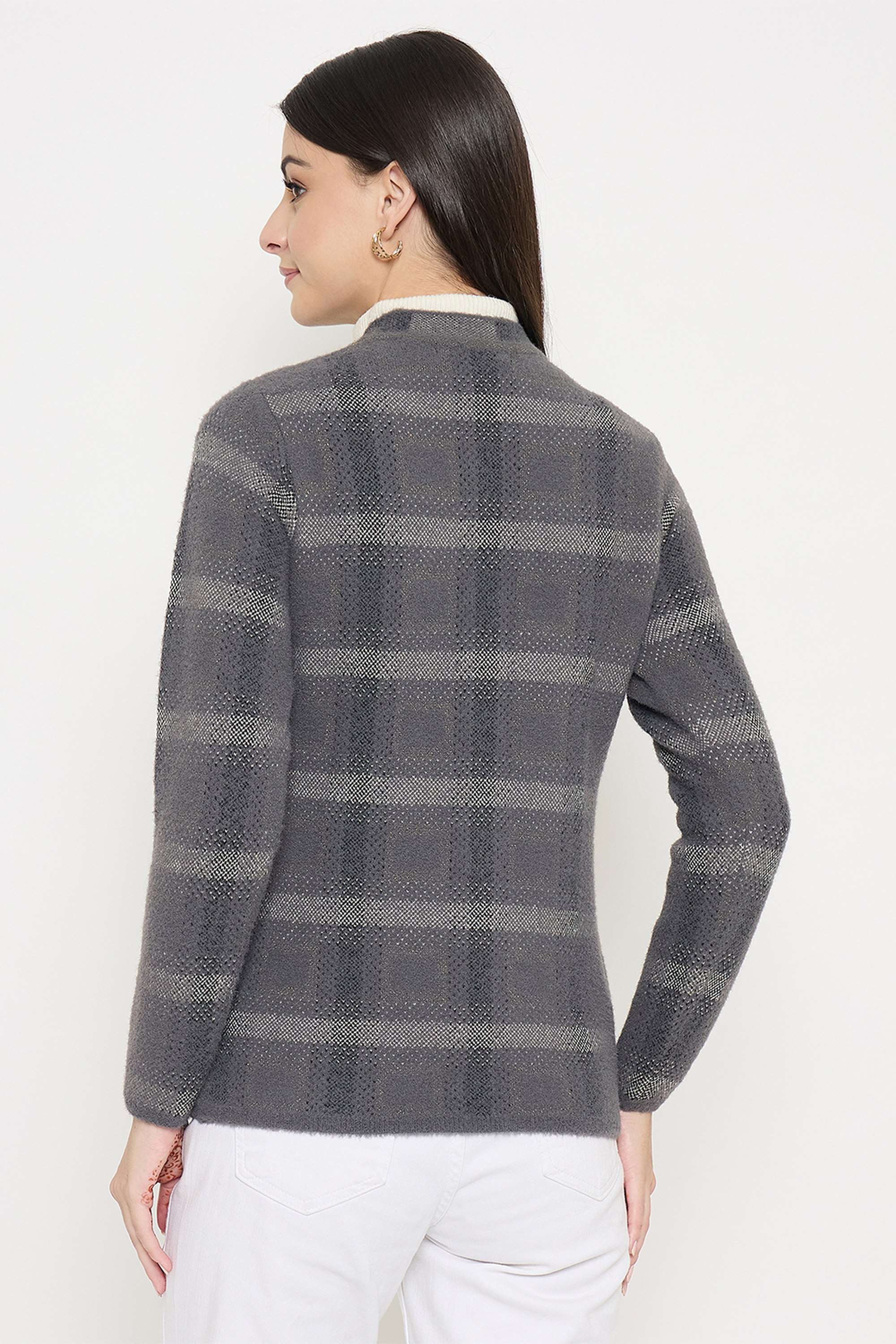 Checks-Acrylic-V-Neck-Women-s-Cardigan