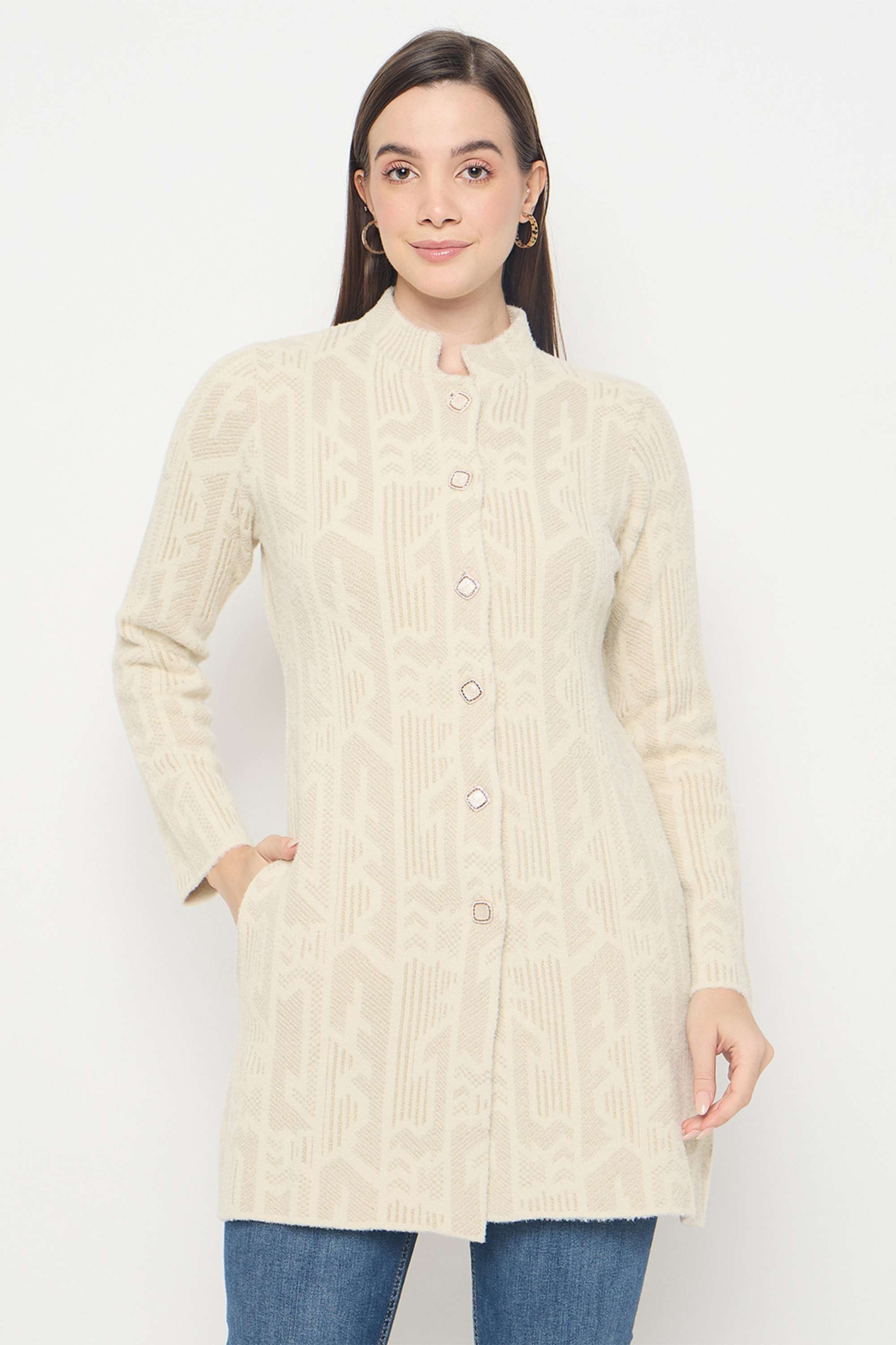 Abstract-Acrylic-High-Neck-Women-s-Cardigan