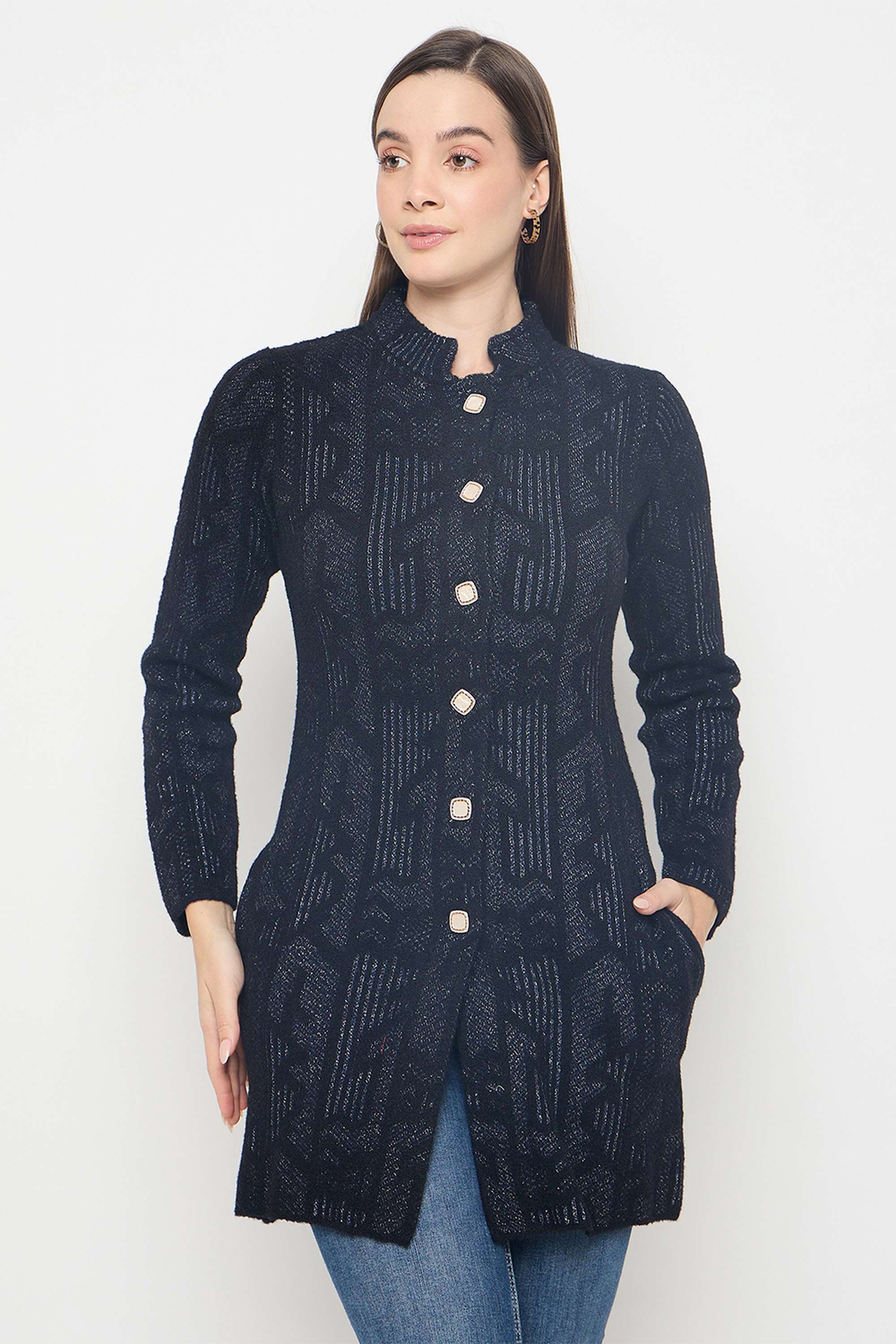 Abstract-Acrylic-High-Neck-Women-s-Cardigan