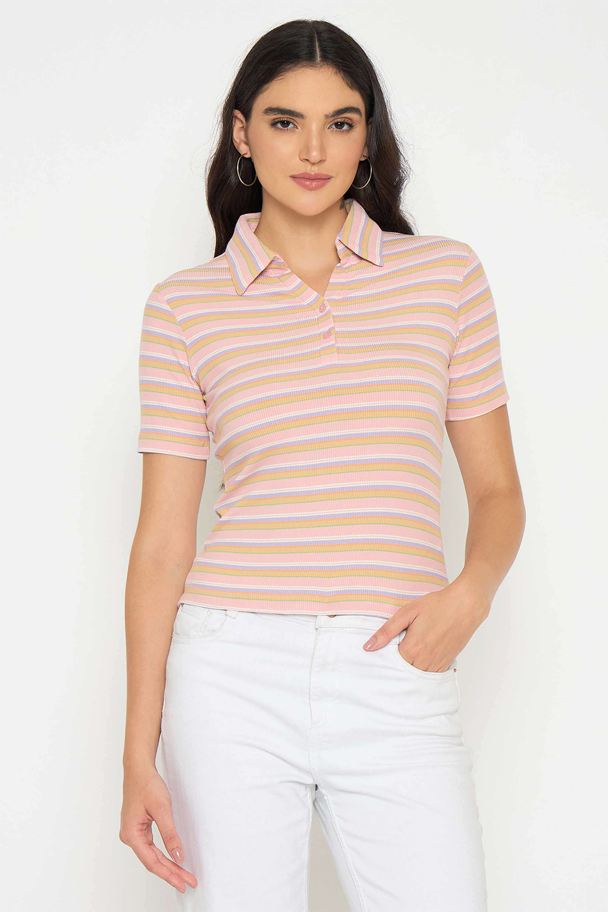 Stripes-Rayon-Polo-Women-s-T-Shirt
