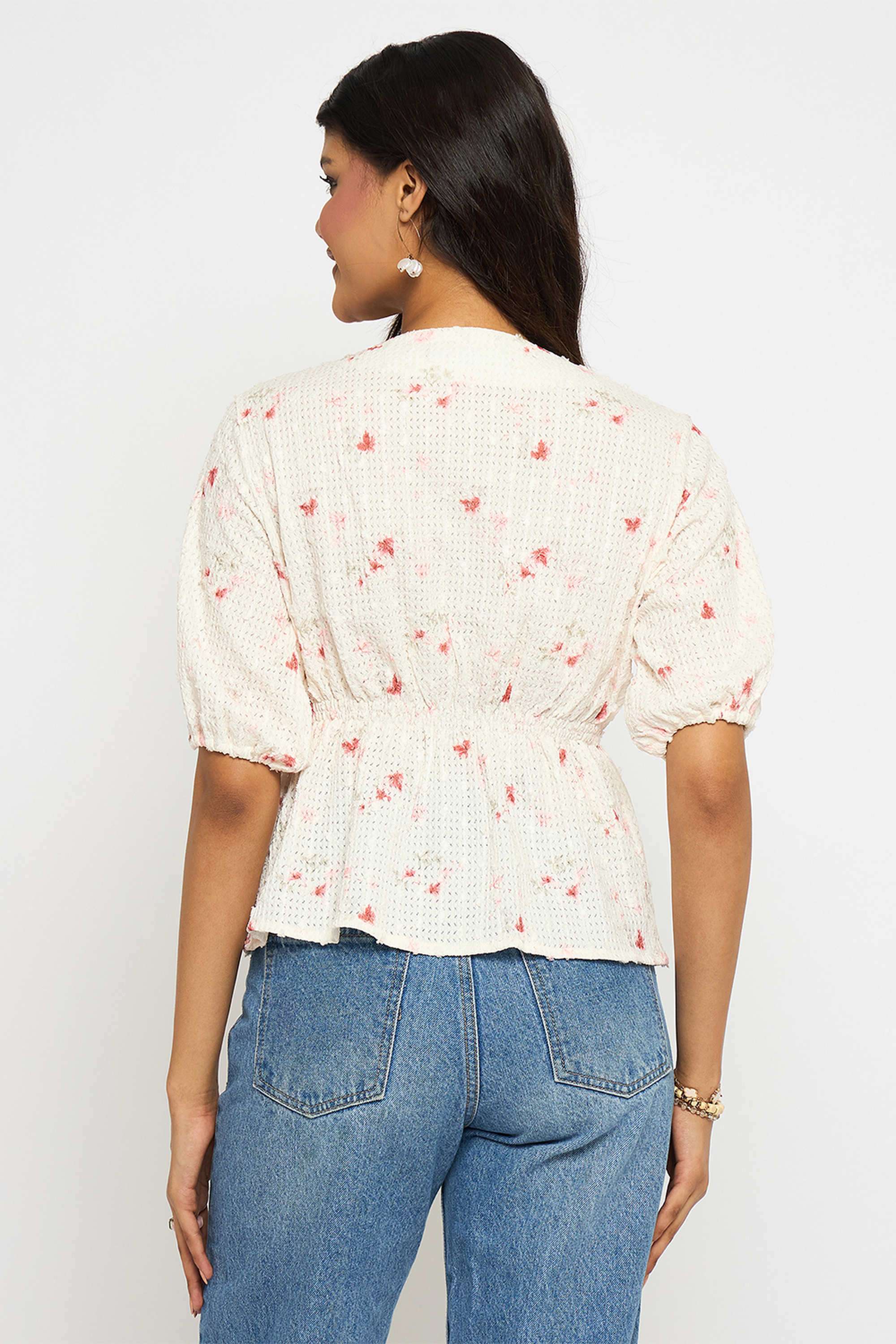 Printed-Polyester-V-Neck-Women-s-Top