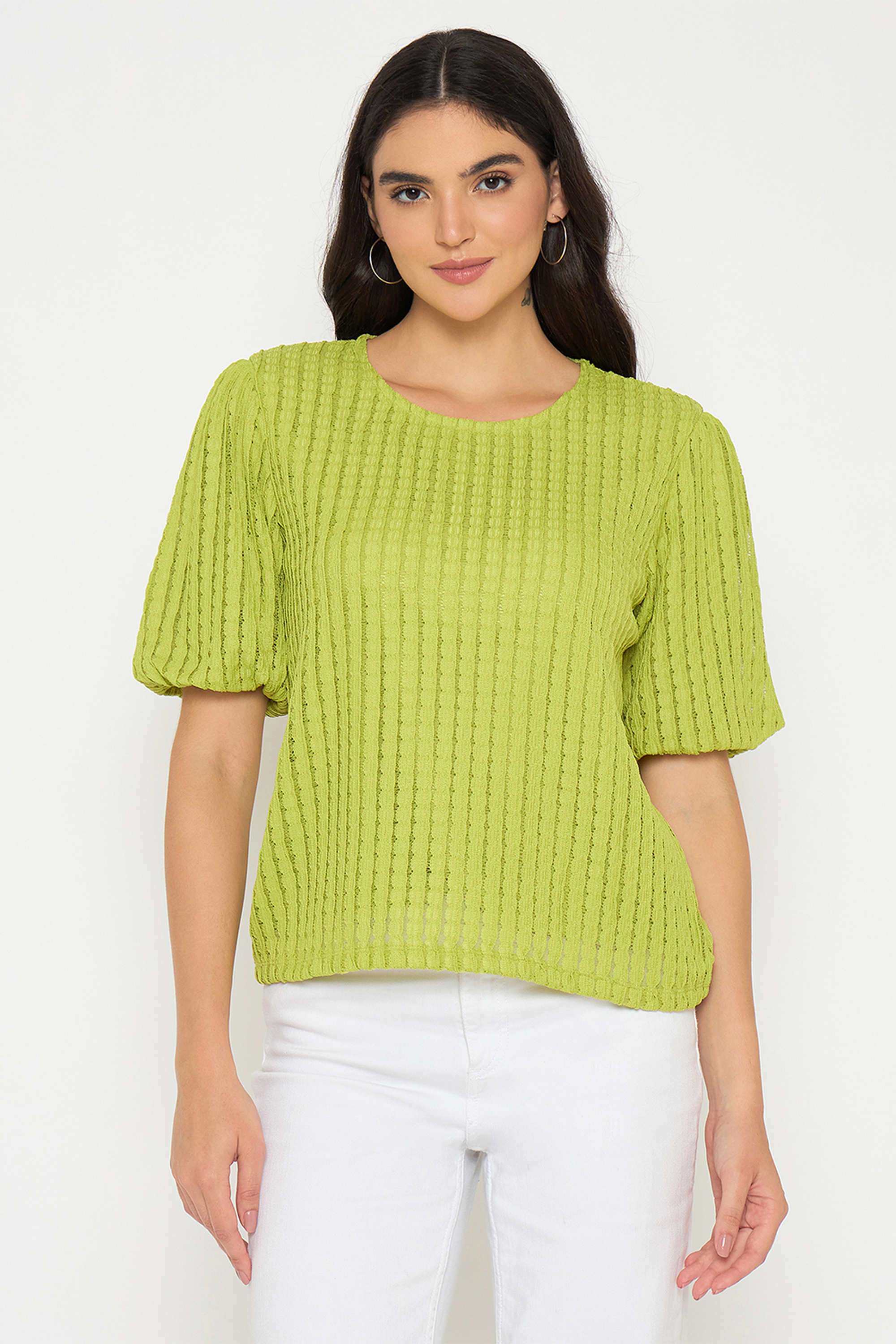 Textured-Polyester-Round-Neck-Women-s-T-Shirt