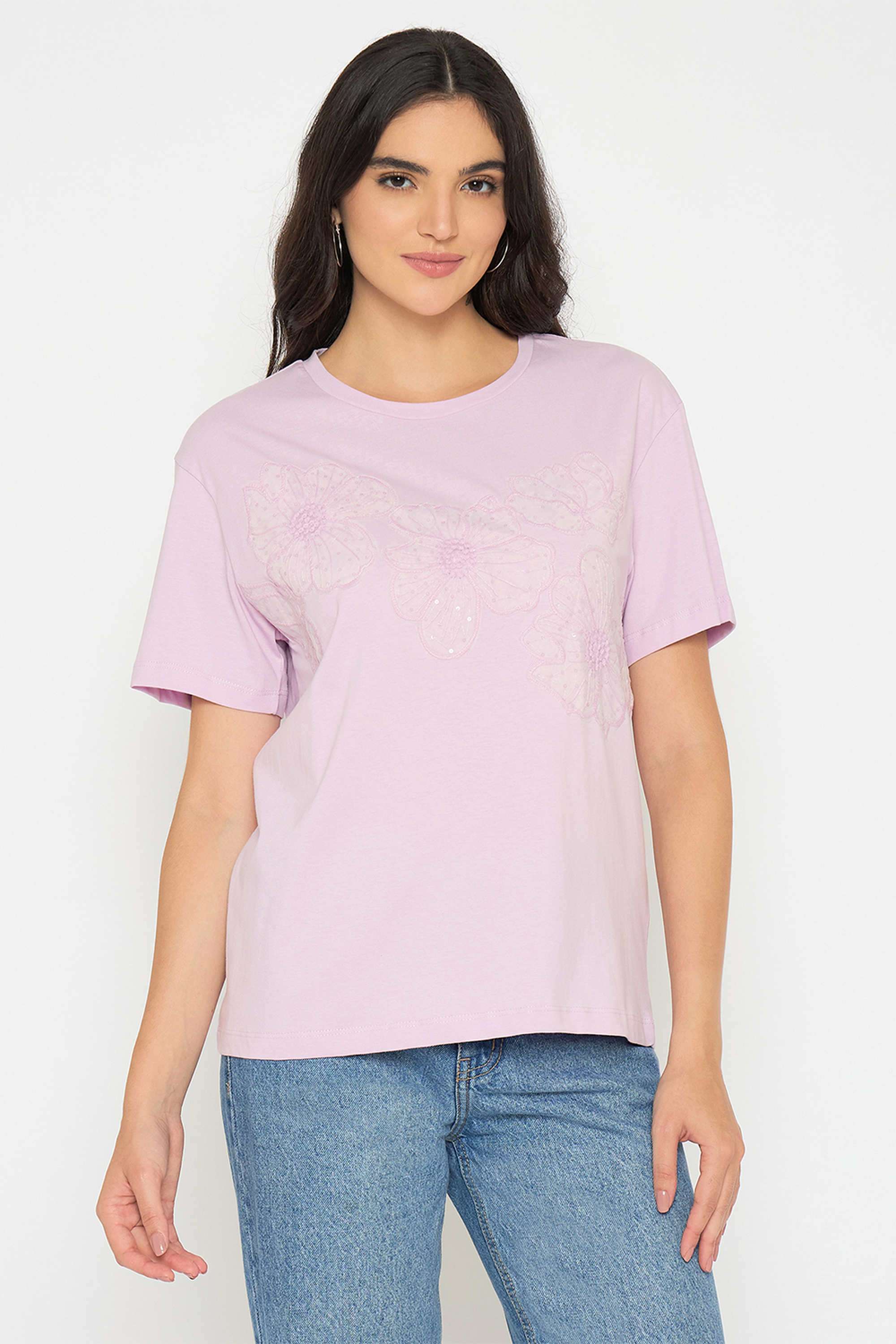 Embroidered-Cotton-Round-Neck-Women-s-T-Shirt