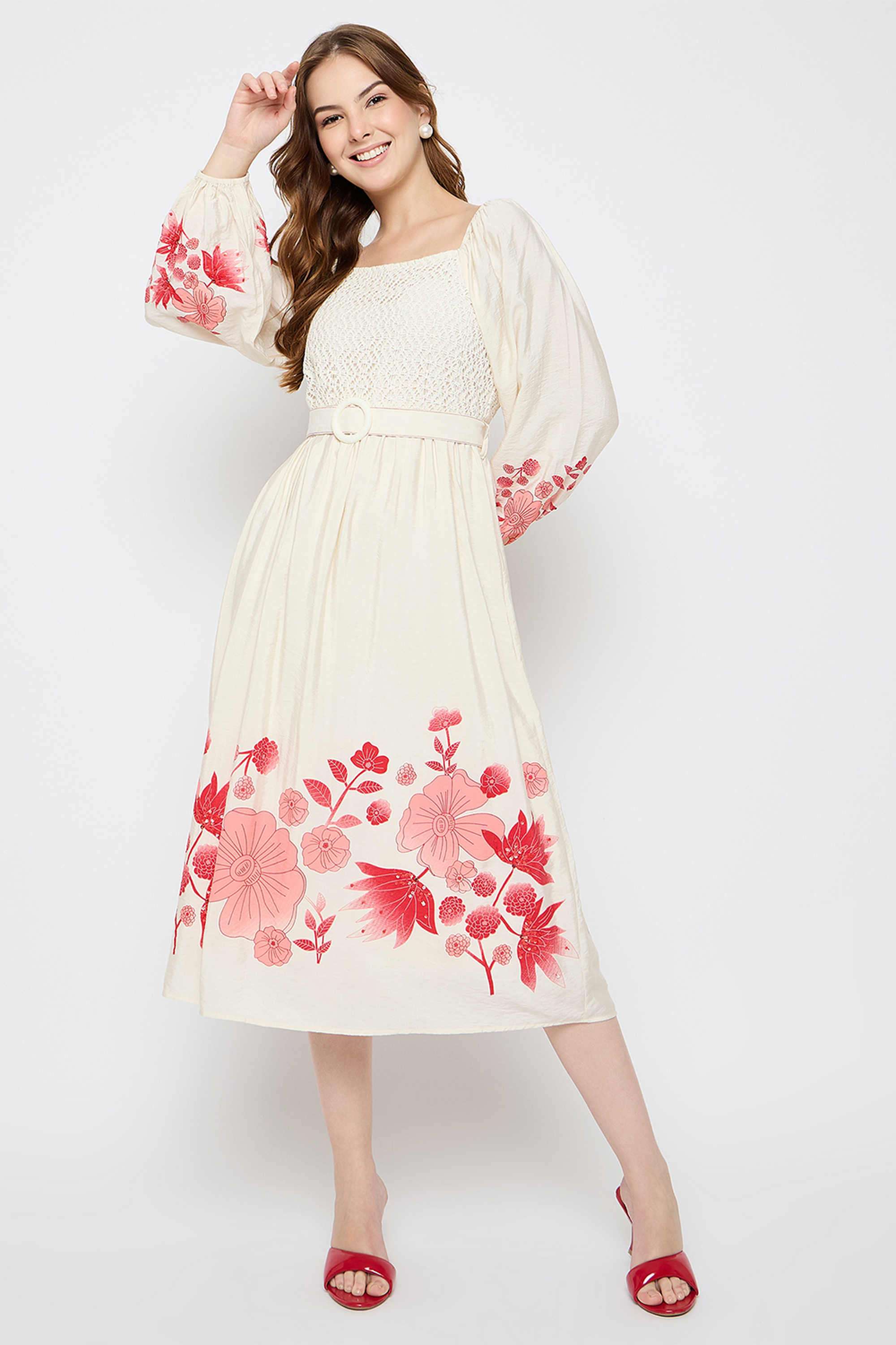 Floral-Rayon-Square-Neck-Women-s-Dress