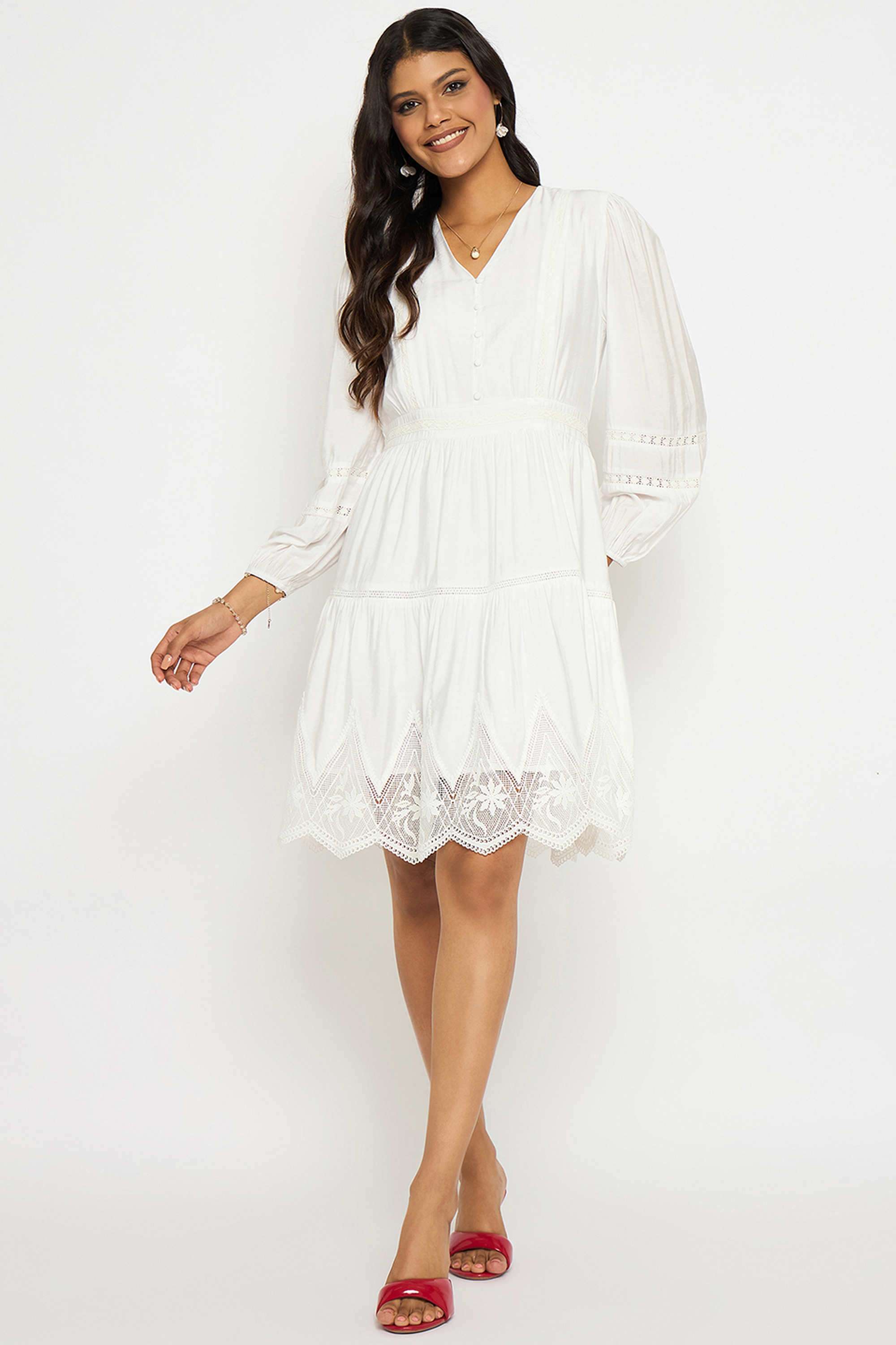 Solid-V-Neck-Rayon-Women-s-Knee-Length-Dress