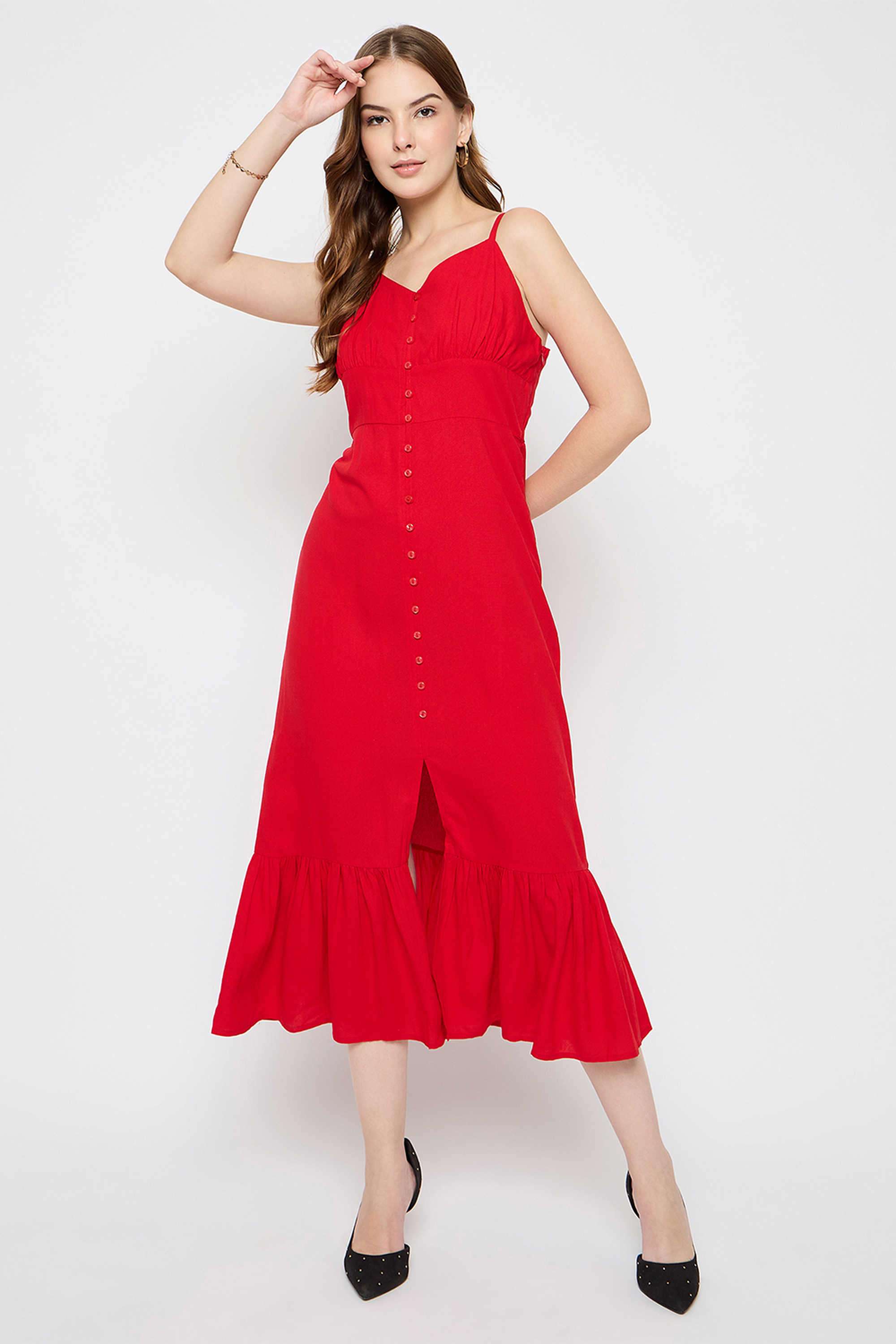 Solid-Rayon-Halter-Neck-Women-s-Dress