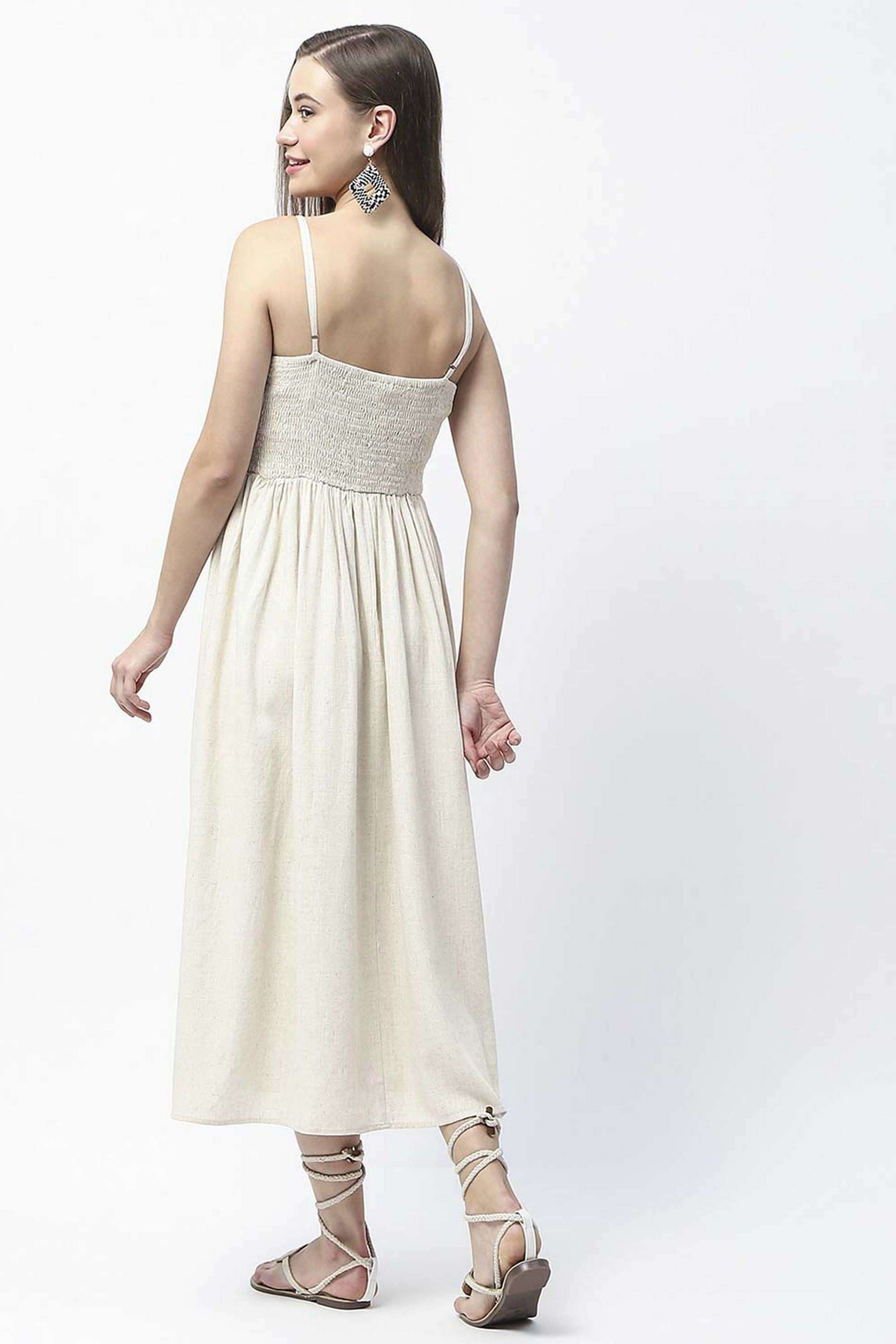 Embroidered-Square-Neck-Rayon-Women-s-Calf-Length-Dress