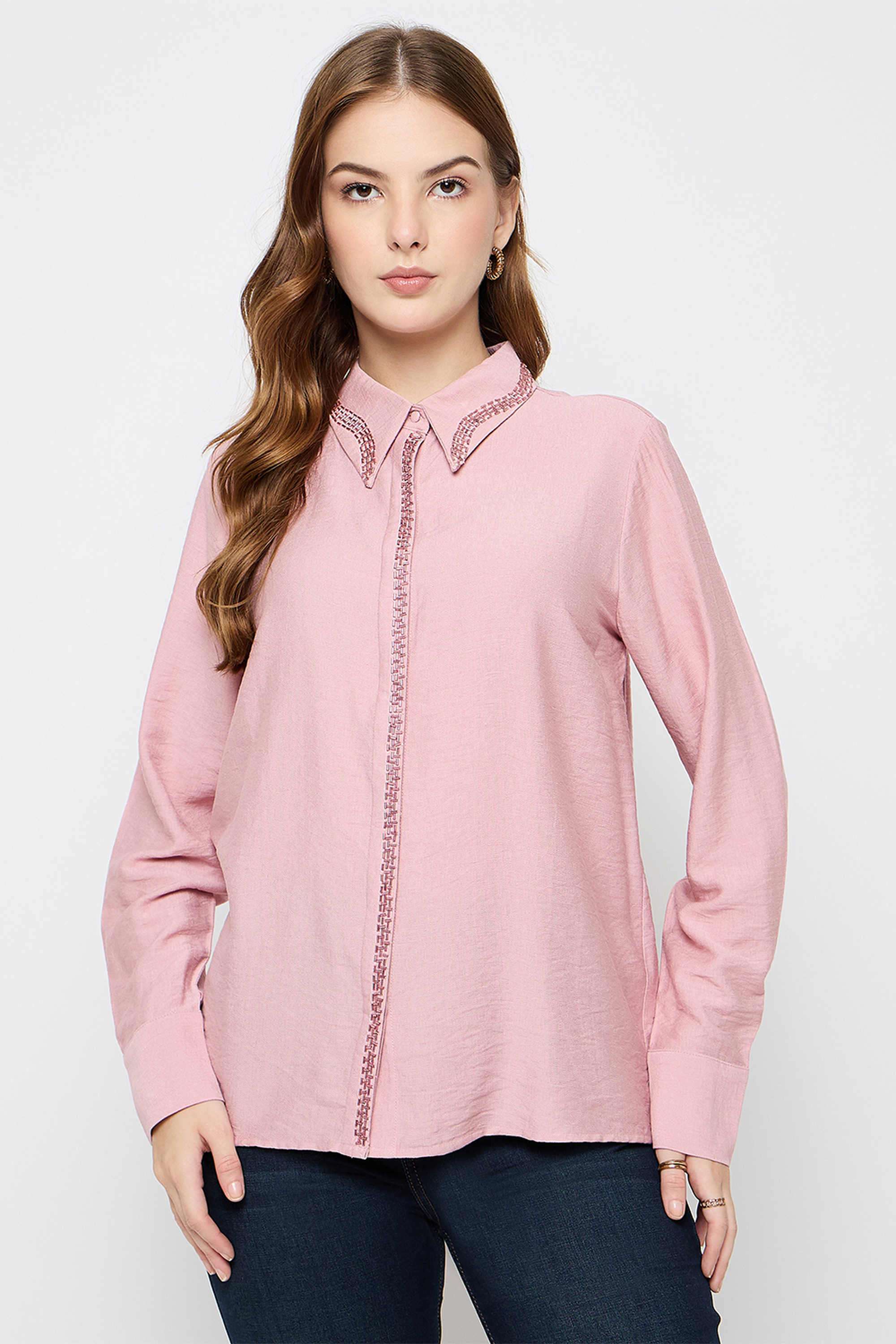 Embellished-Rayon-Collared-Women-s-Shirt
