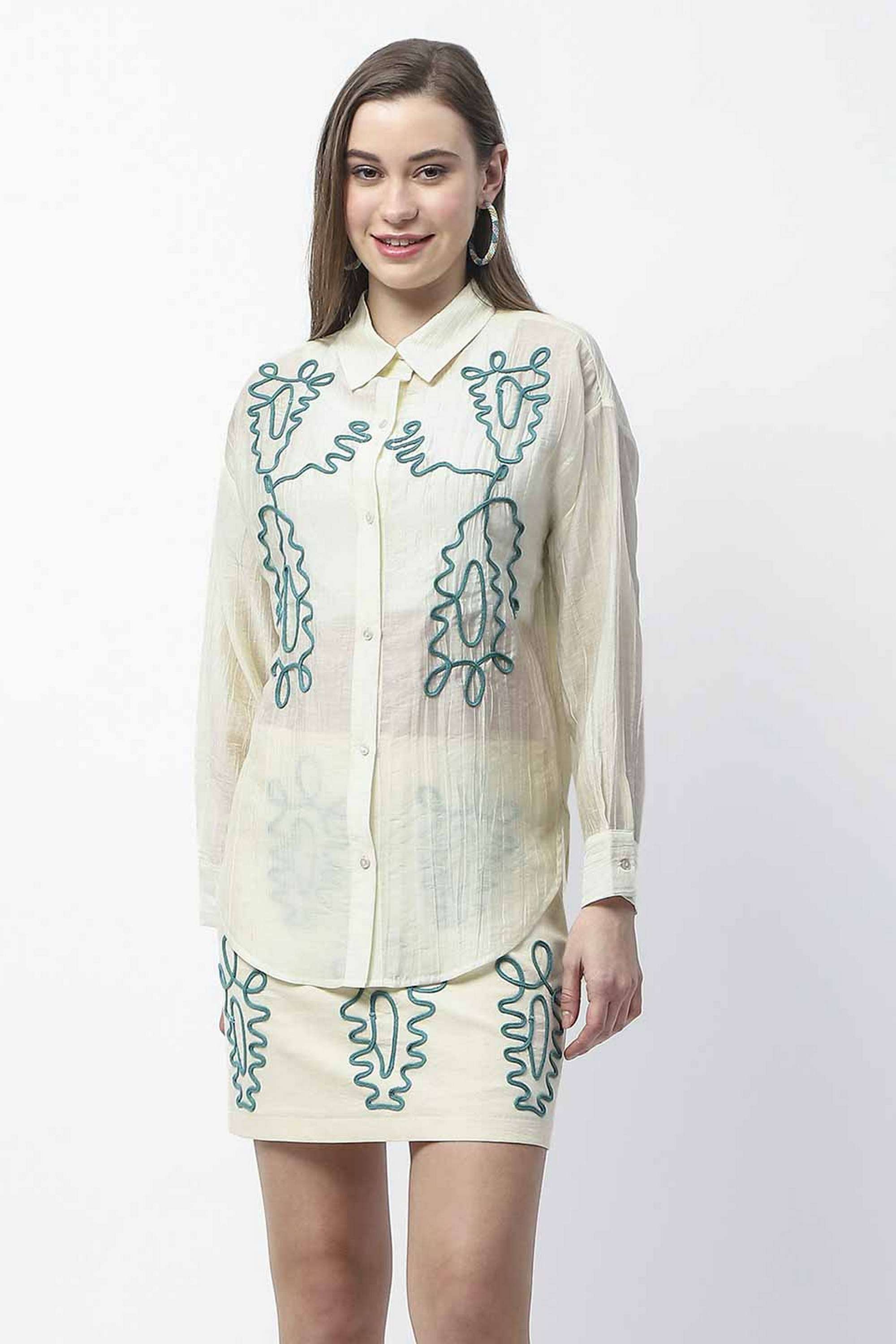 Embroidered-Nylon-Collared-Women-s-Shirt