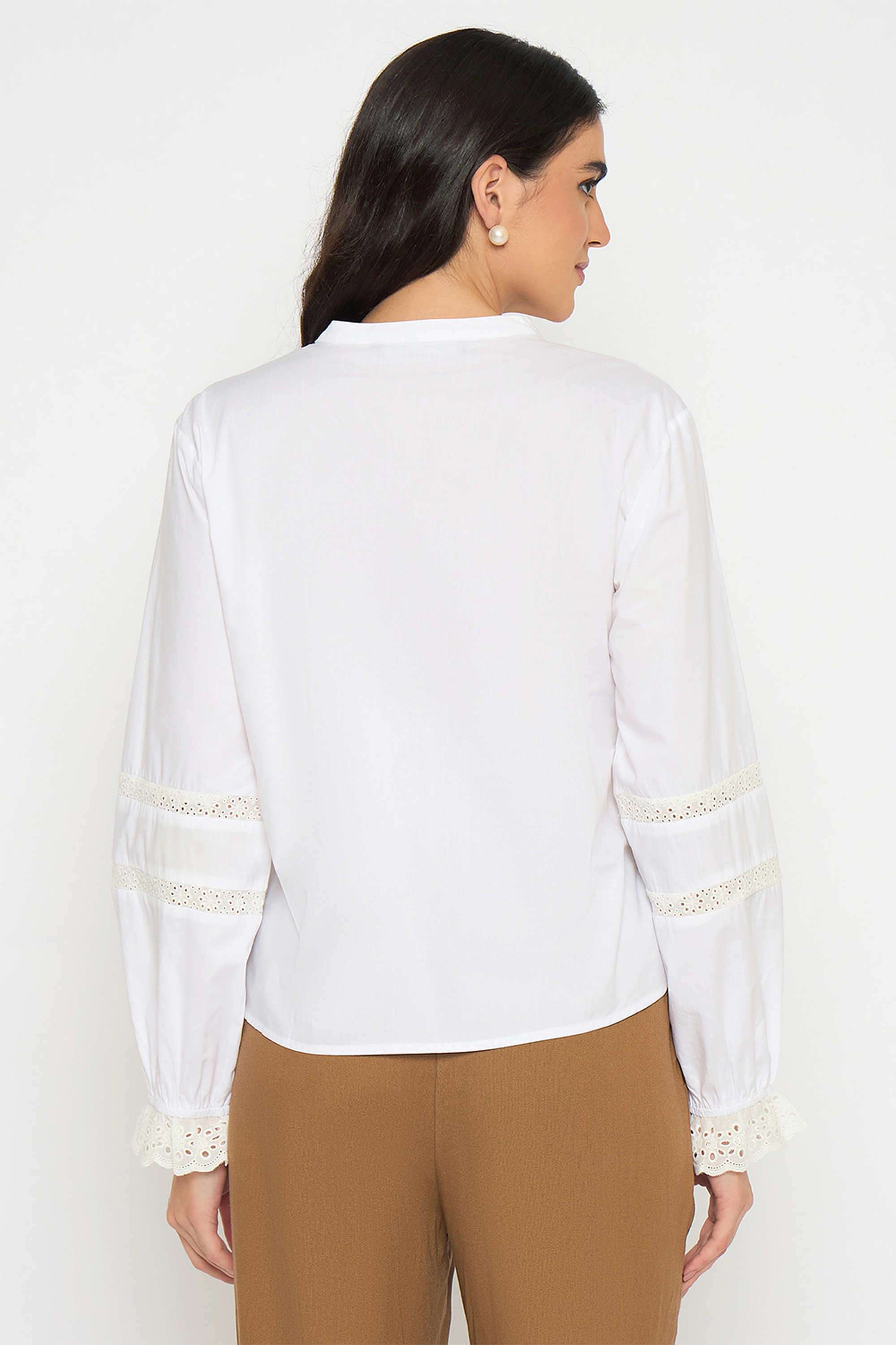 Embroidered-Mandarin-Collar-Cotton-Women-s-Casual-Wear-Shirt