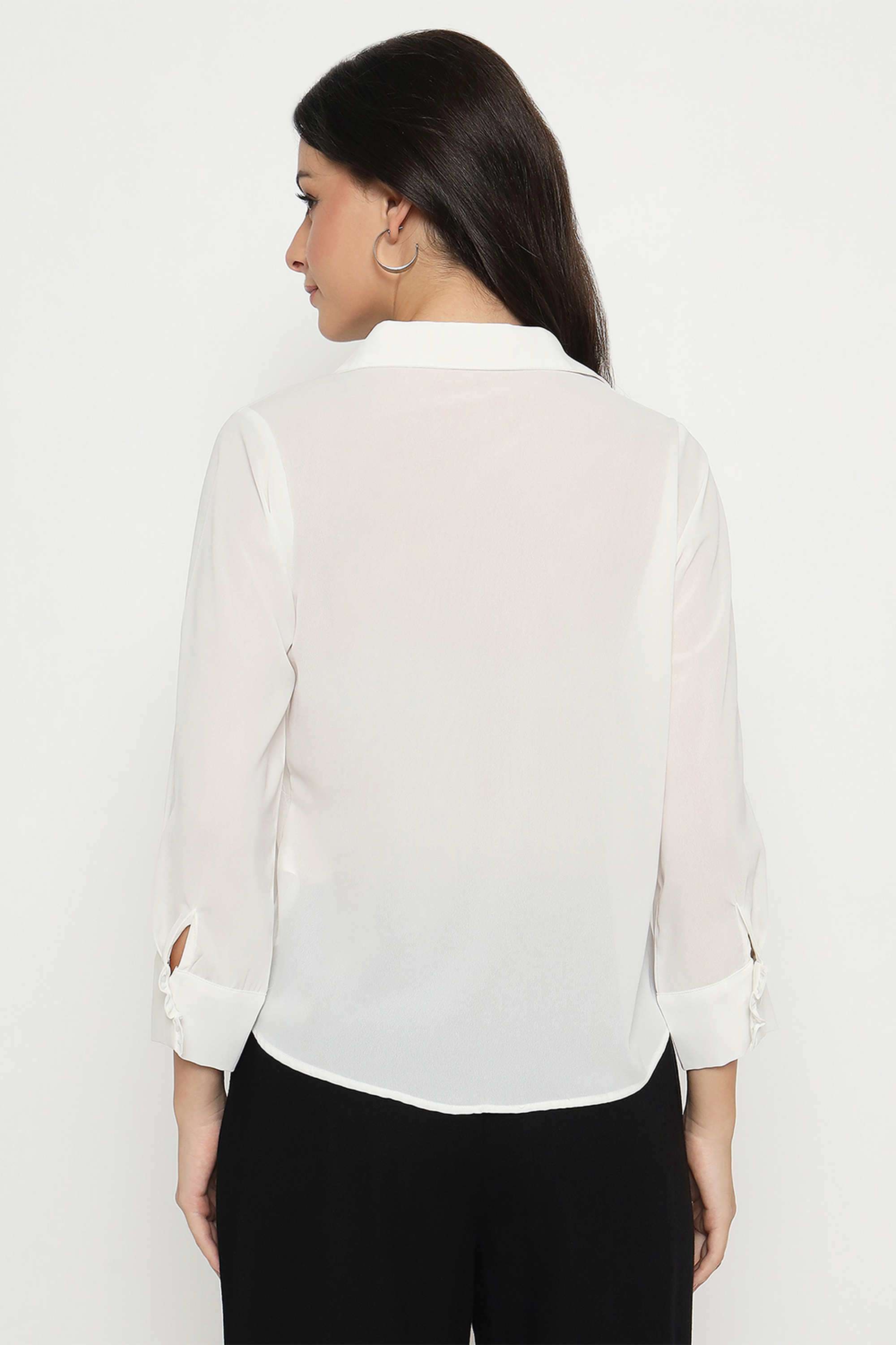 Solid-Classic-Collar-Polyester-Women-s-Casual-Wear-Shirt