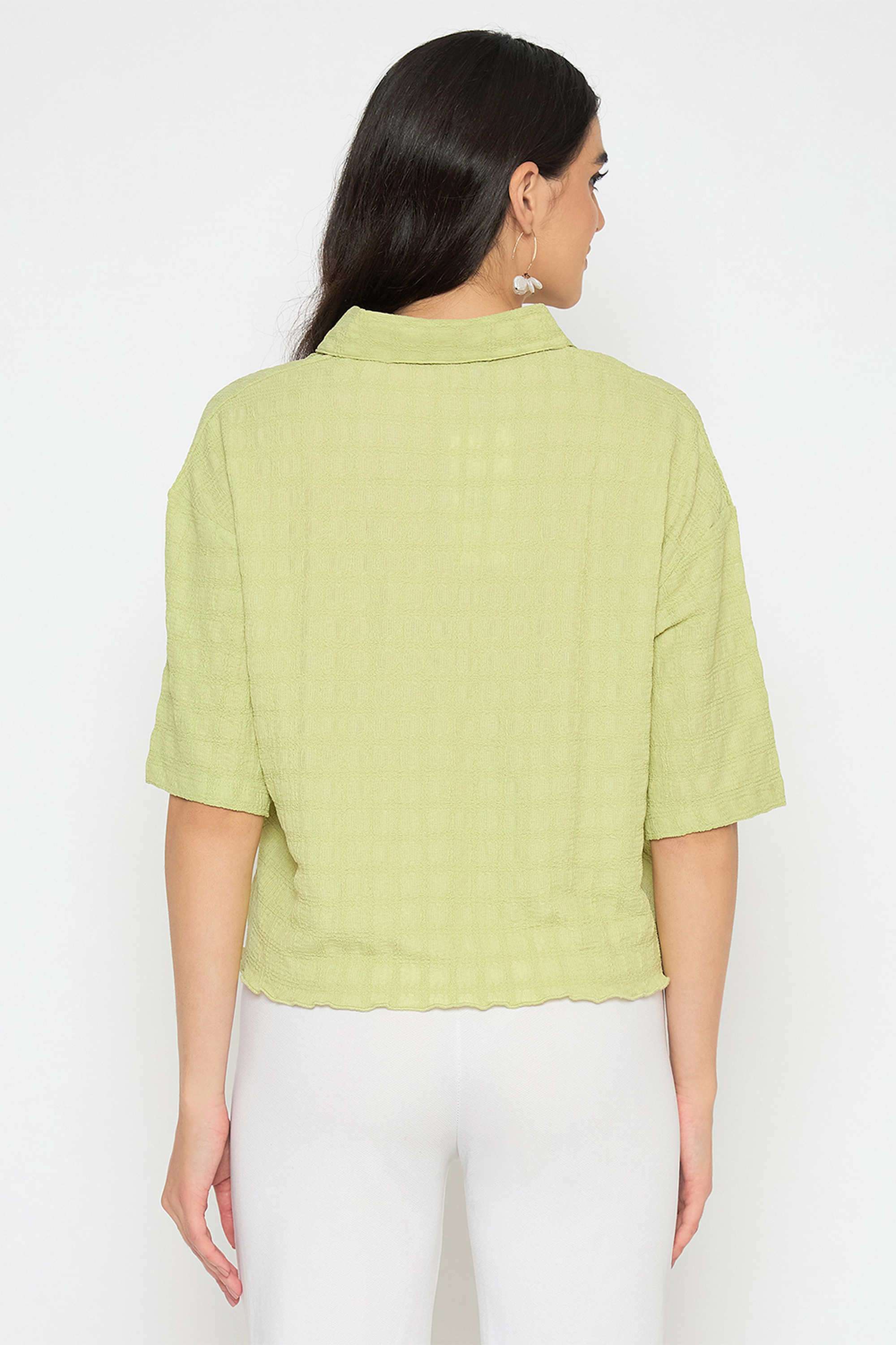 Textured-Classic-Collar-Polyester-Women-s-Casual-Wear-Shirt