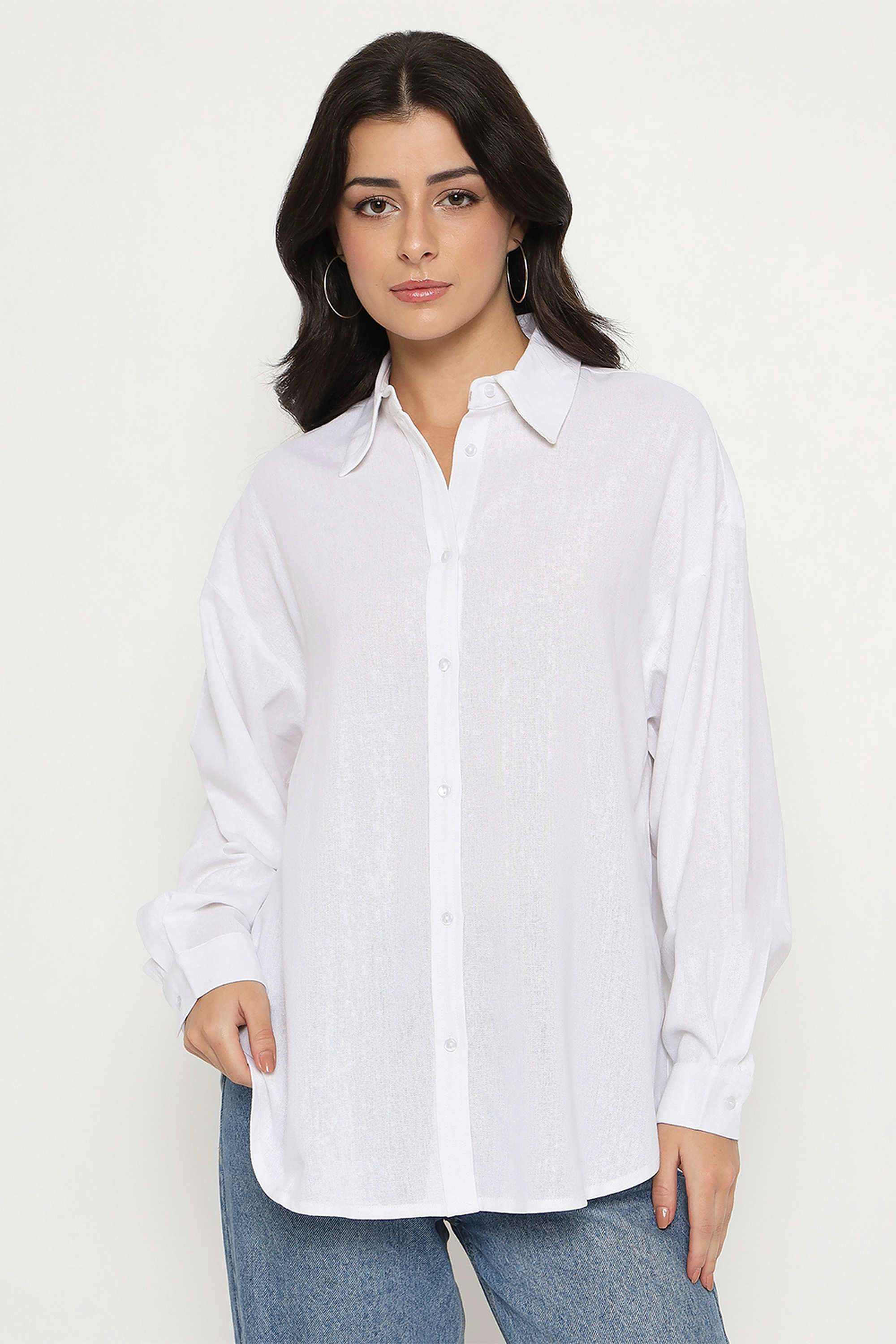 Solid-Spread-Collar-Rayon-Women-s-Casual-Wear-Shirt