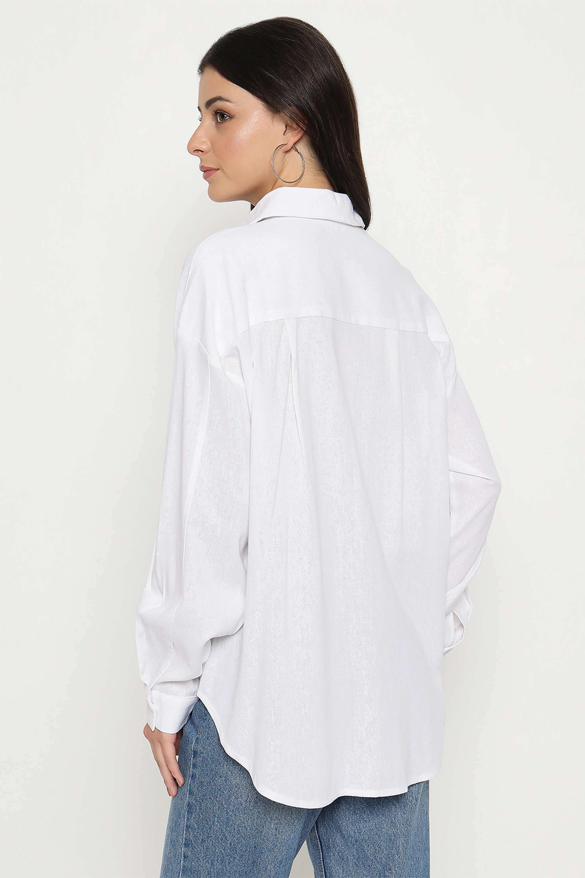 Solid-Spread-Collar-Rayon-Women-s-Casual-Wear-Shirt