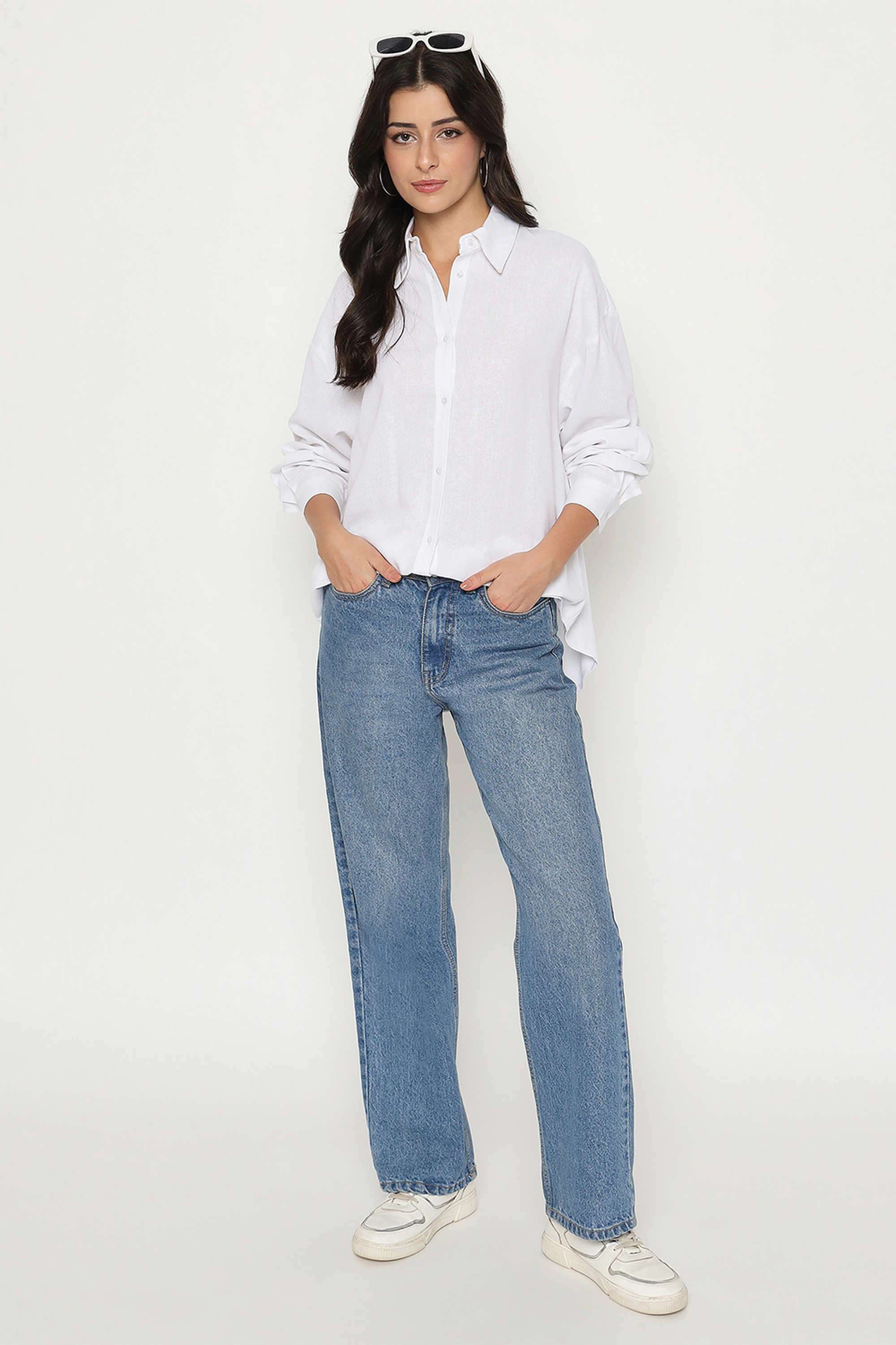 Buy Madame White Solid Rayon Women Casual Wear Shirt | Shoppers Stop