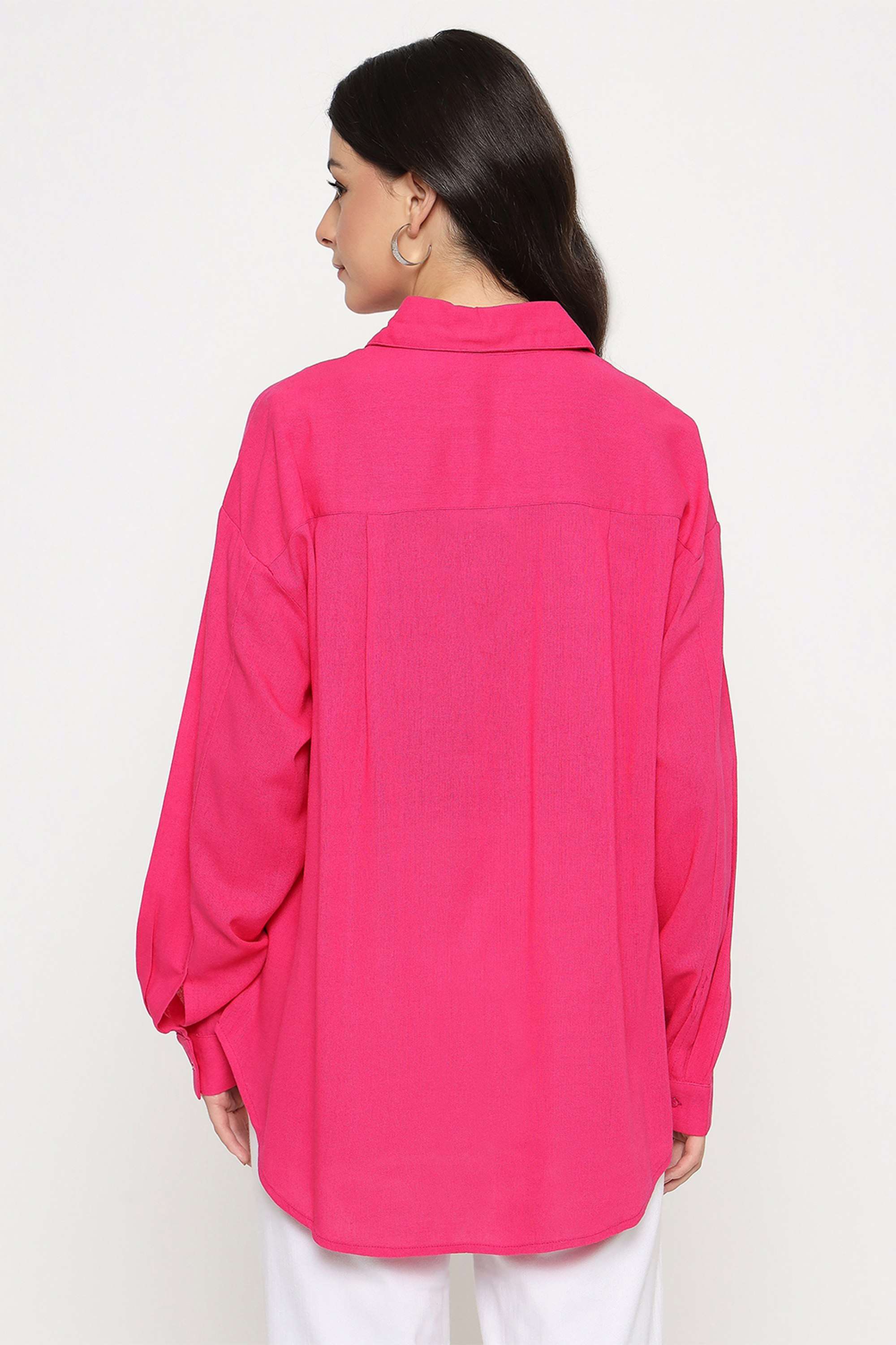 Solid-Spread-Collar-Rayon-Women-s-Casual-Wear-Shirt