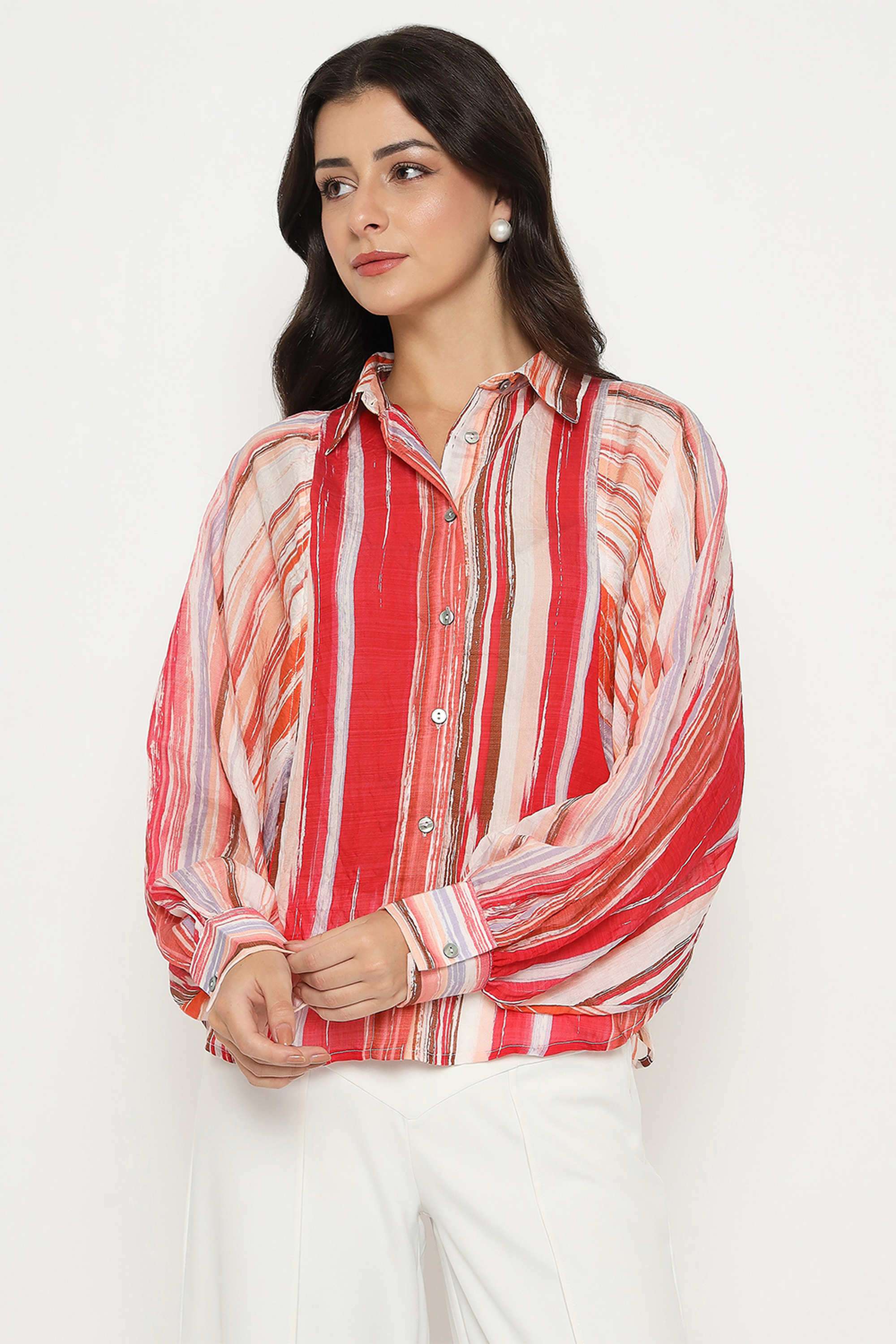 Abstract-Classic-Collar-Viscose-Women-s-Casual-Wear-Shirt