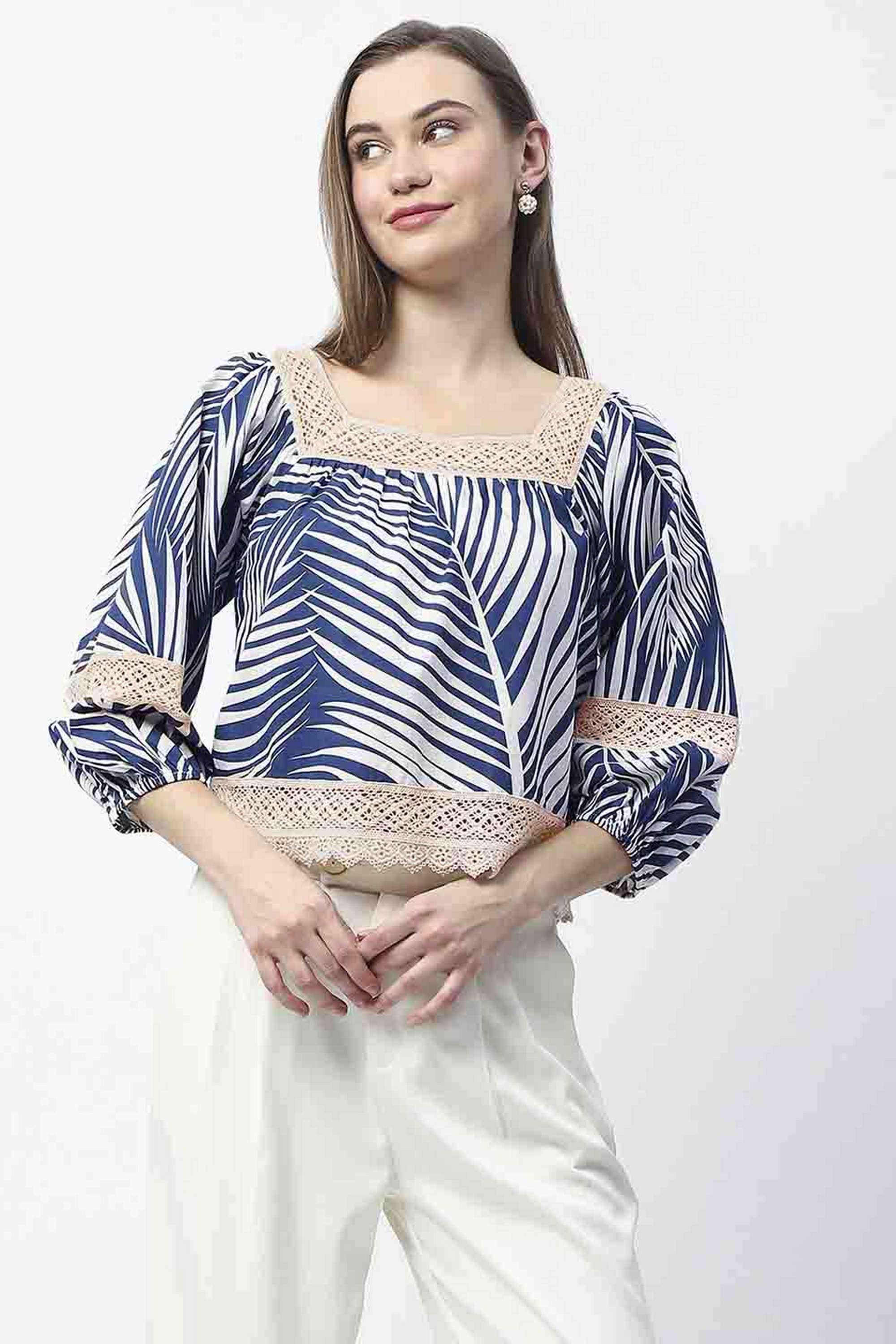 Botanical-Printed-Cotton-Square-Neck-Women-s-Top