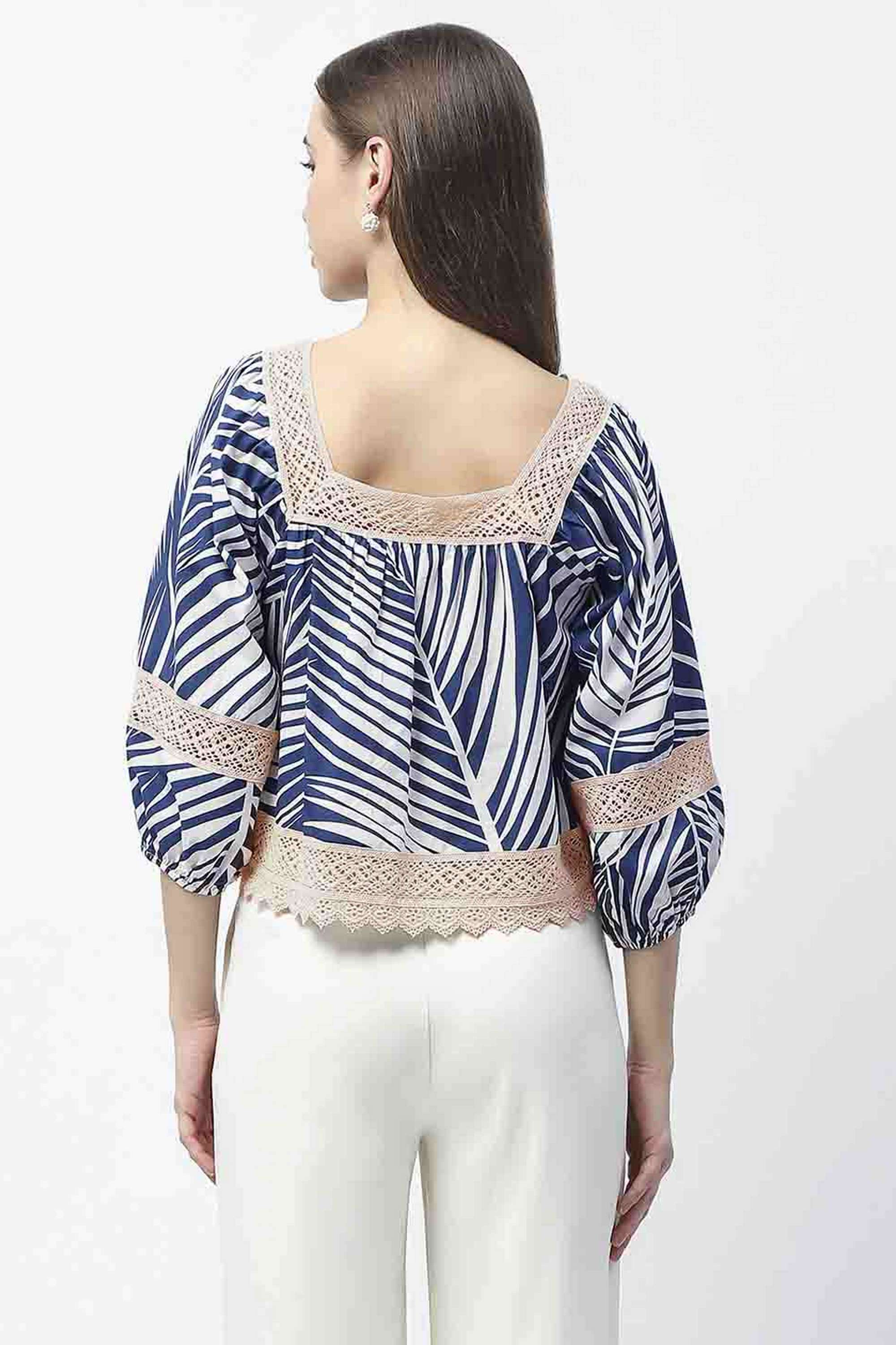 Botanical-Printed-Cotton-Square-Neck-Women-s-Top