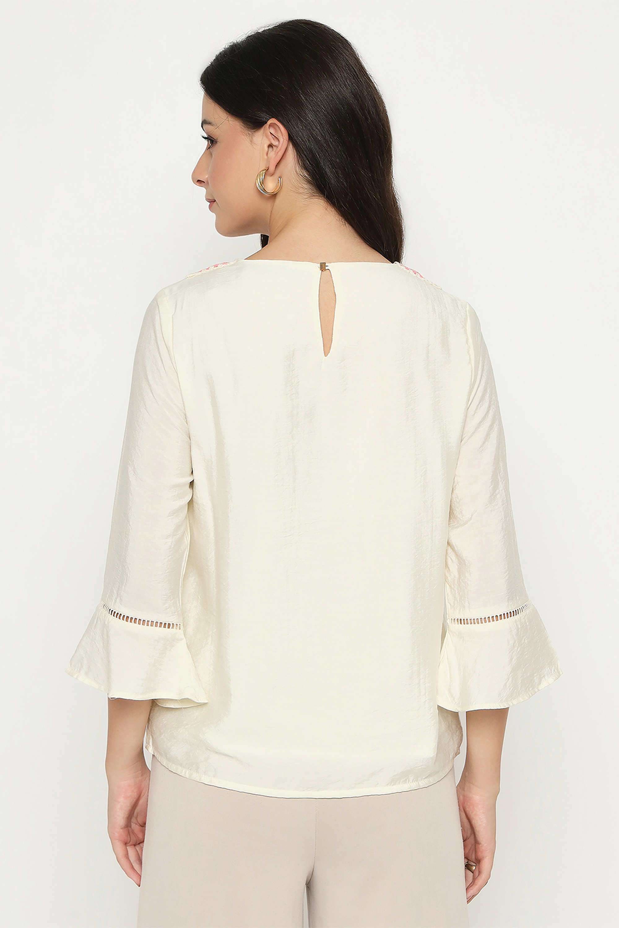 Embroidered-Rayon-V-Neck-Women-s-Top