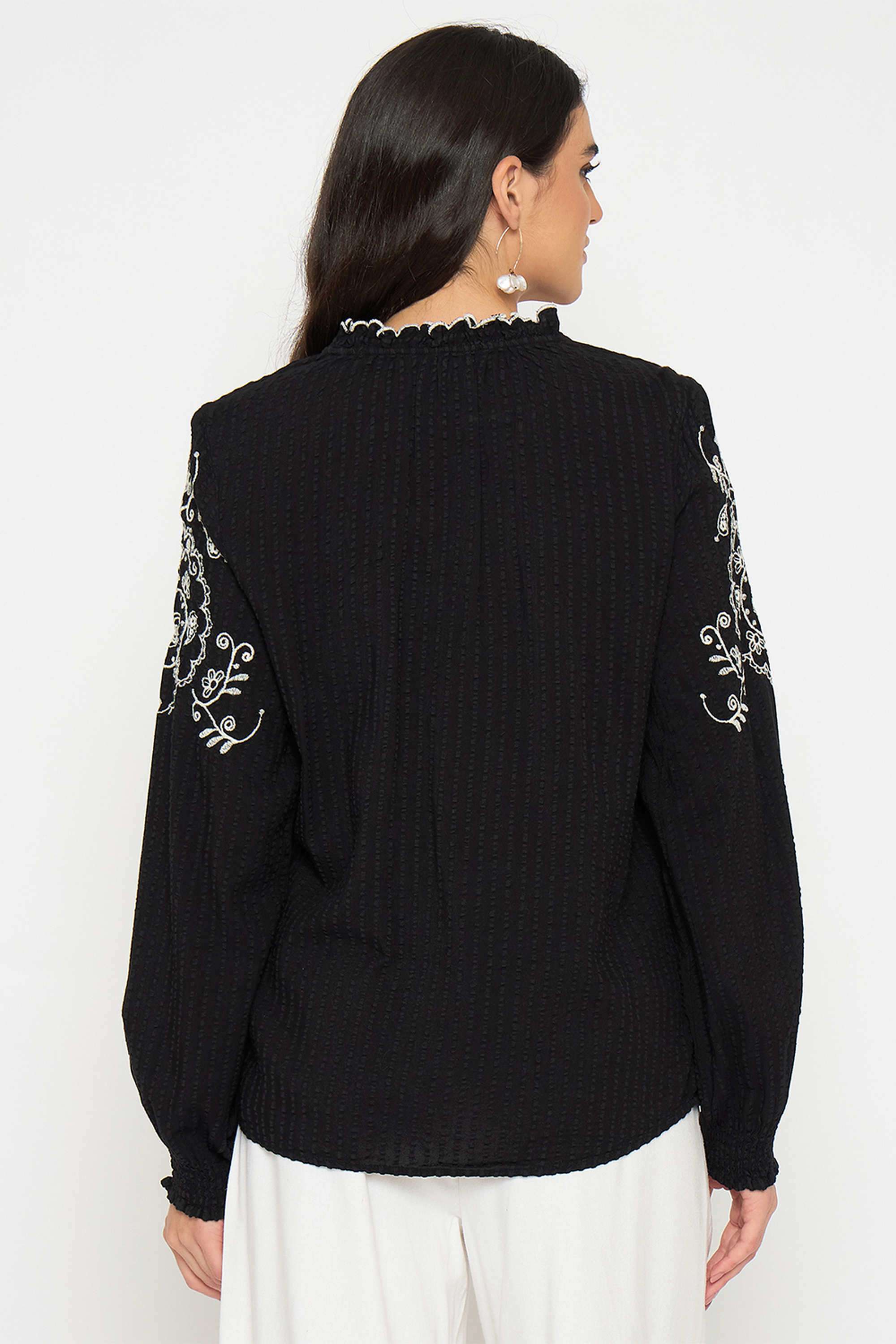 Embroidered-Viscose-V-Neck-Women-s-Top