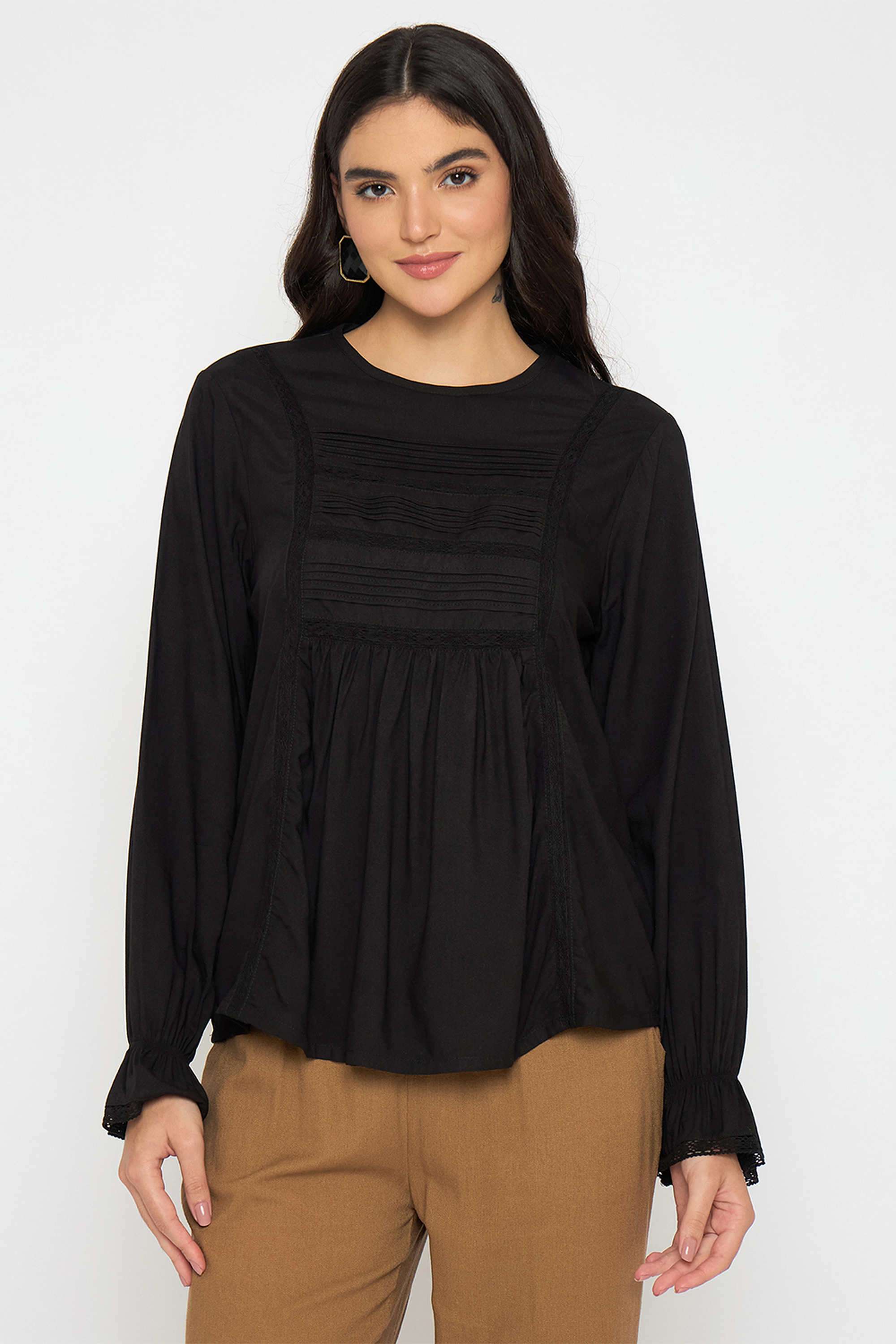 Solid-Viscose-Round-Neck-Women-s-Top