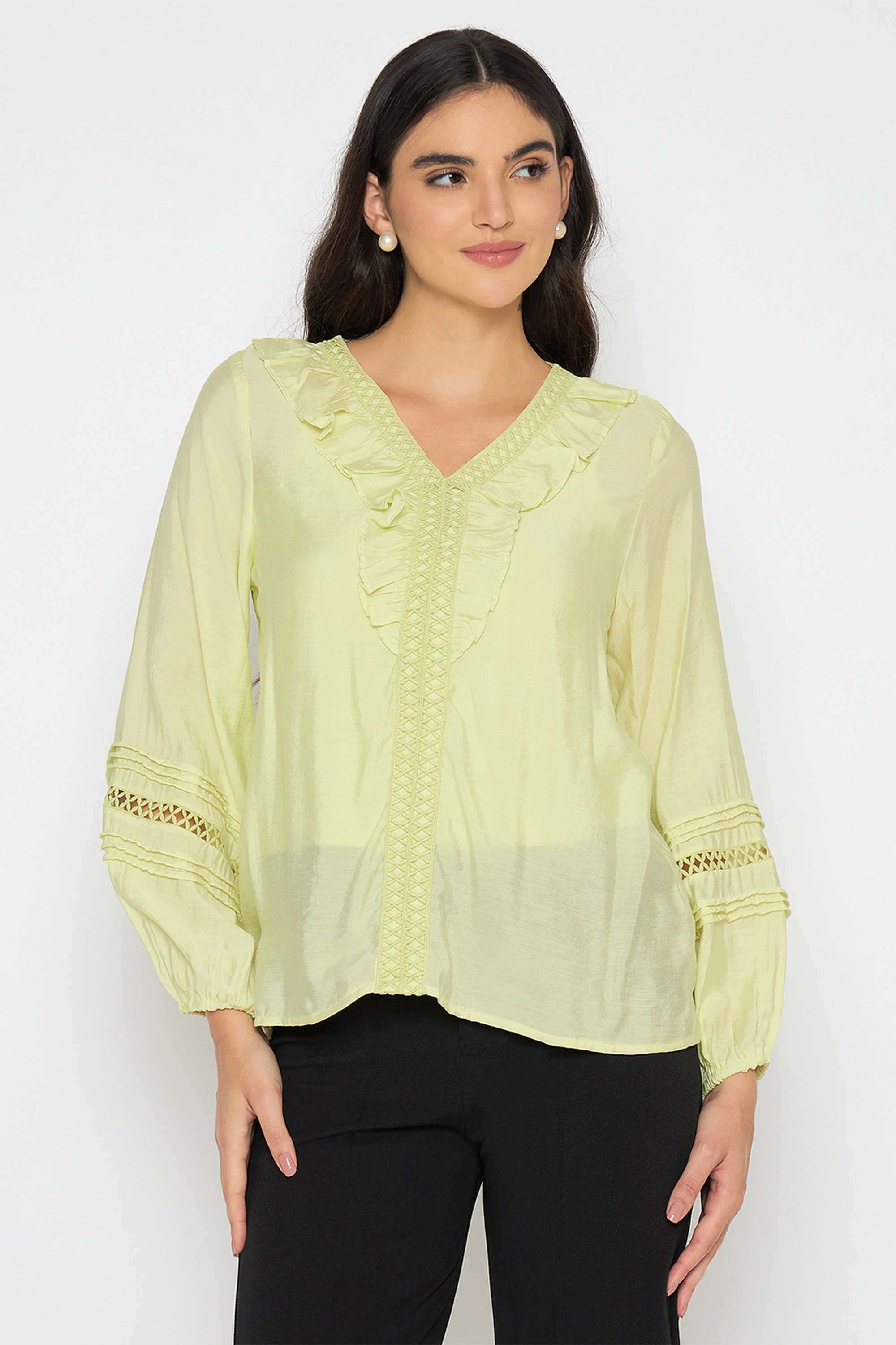 Solid-Viscose-V-Neck-Women-s-Top