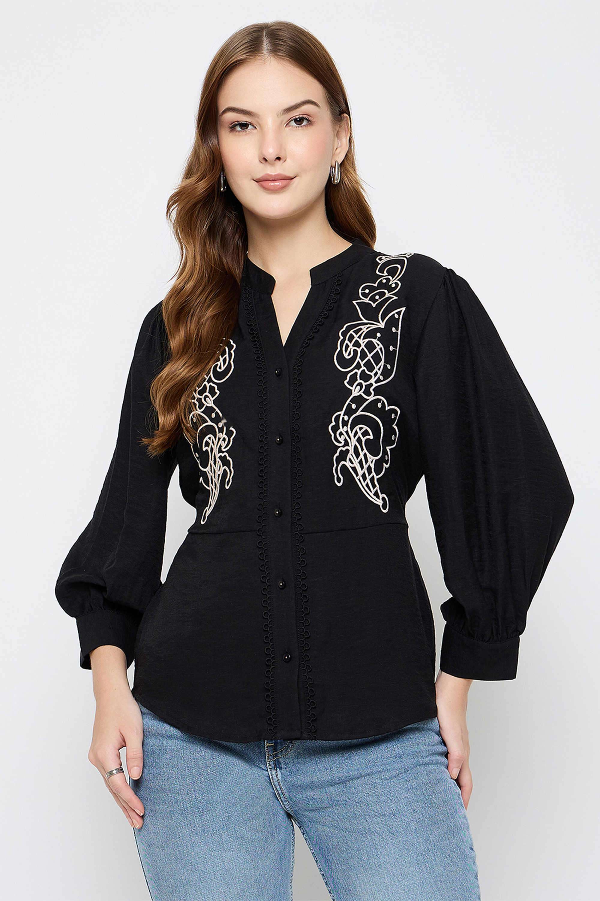 Embroidered-Rayon-Round-Neck-Women-s-Top