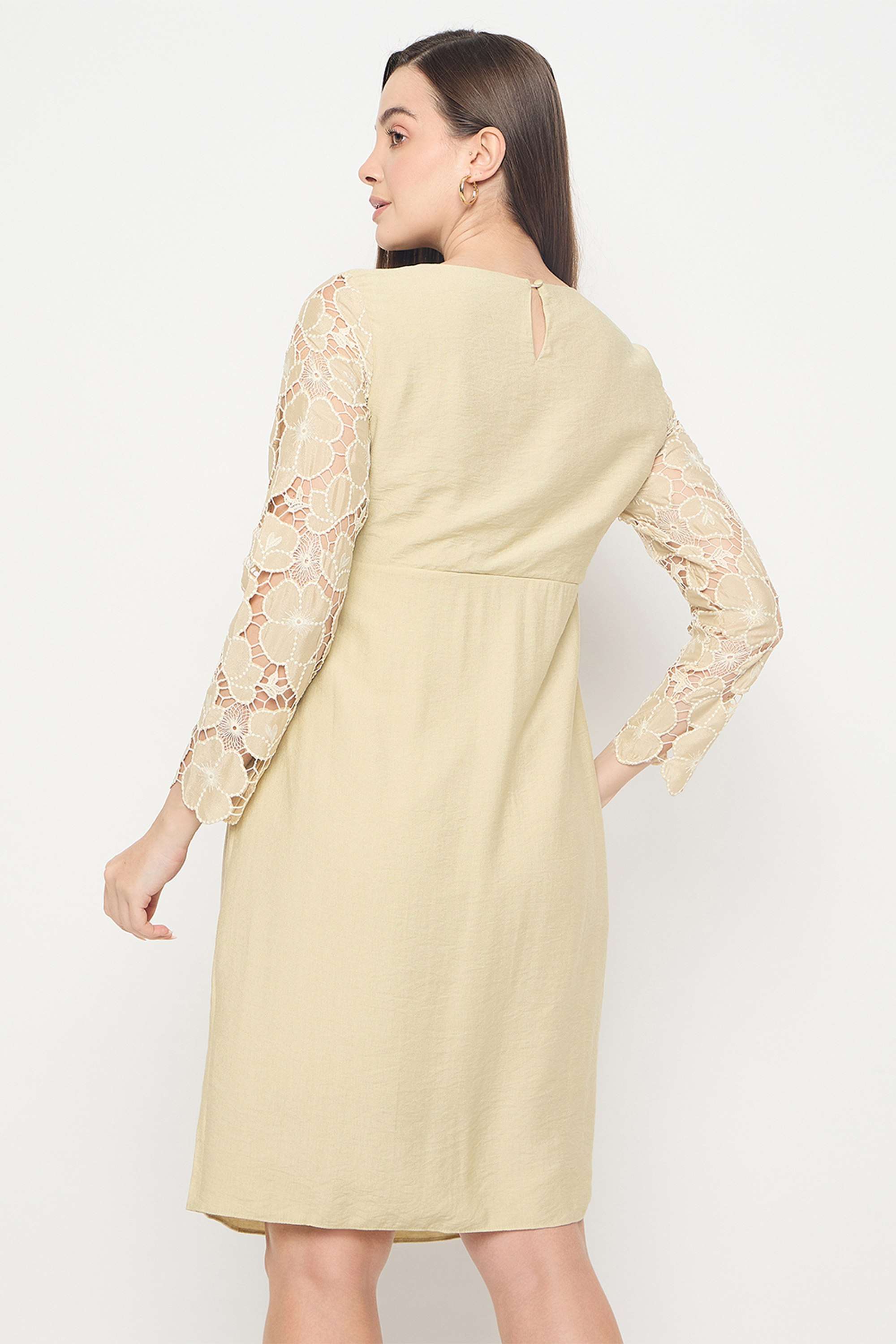 Solid-Rayon-Round-Neck-Women-s-Dress