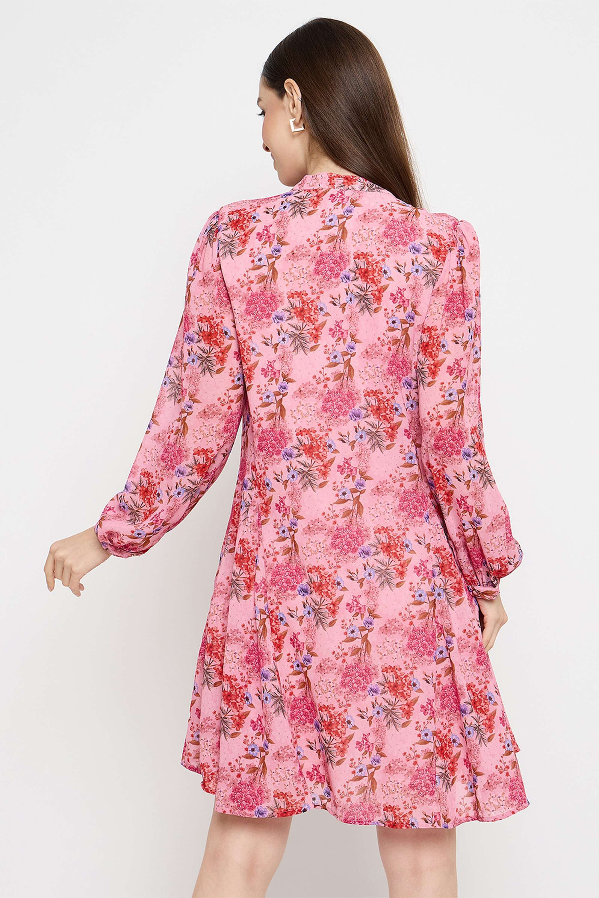 Floral-Polyester-Round-Neck-Women-s-Dress