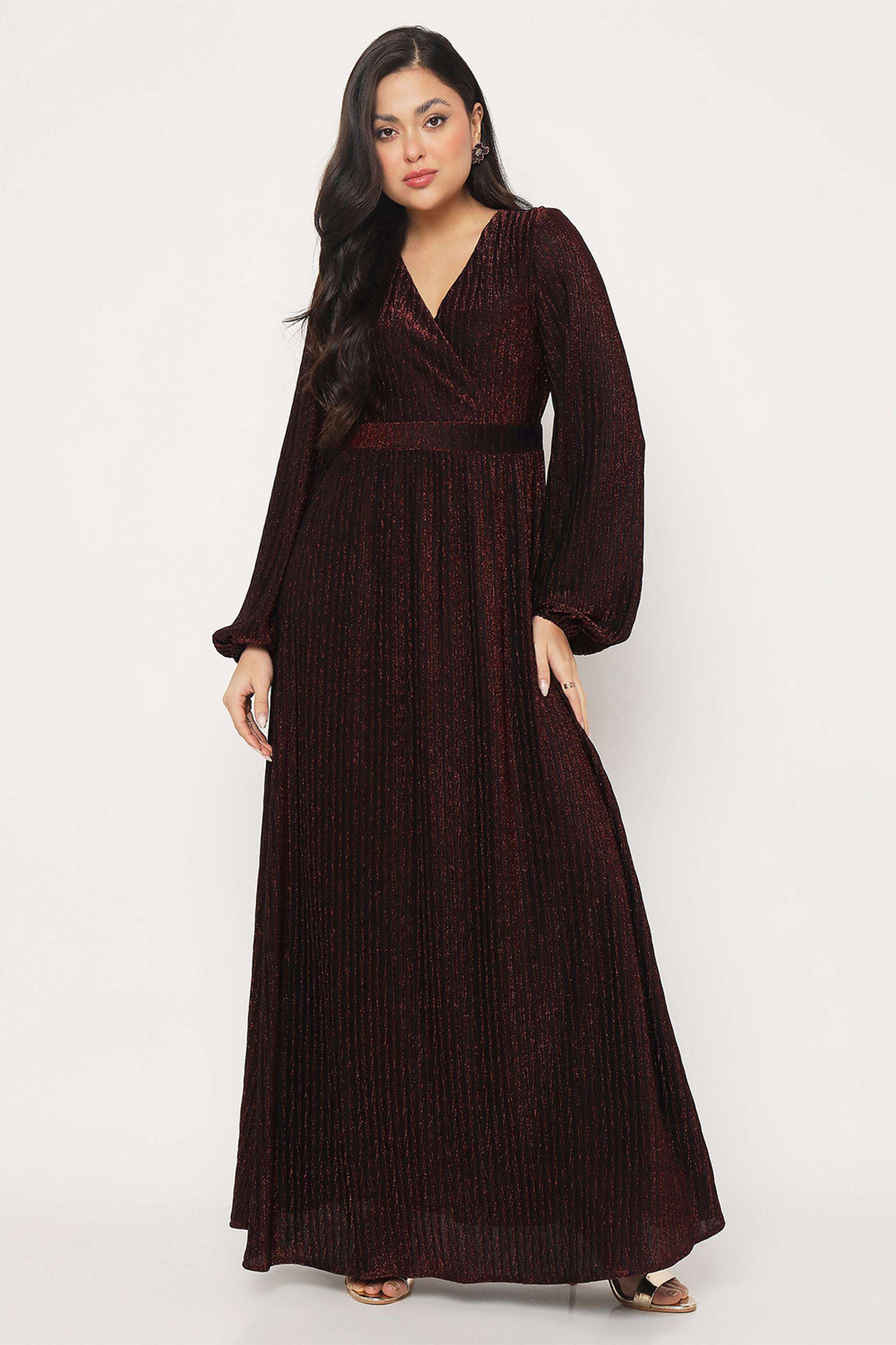 Solid-Polyester-V-Neck-Women-Dress