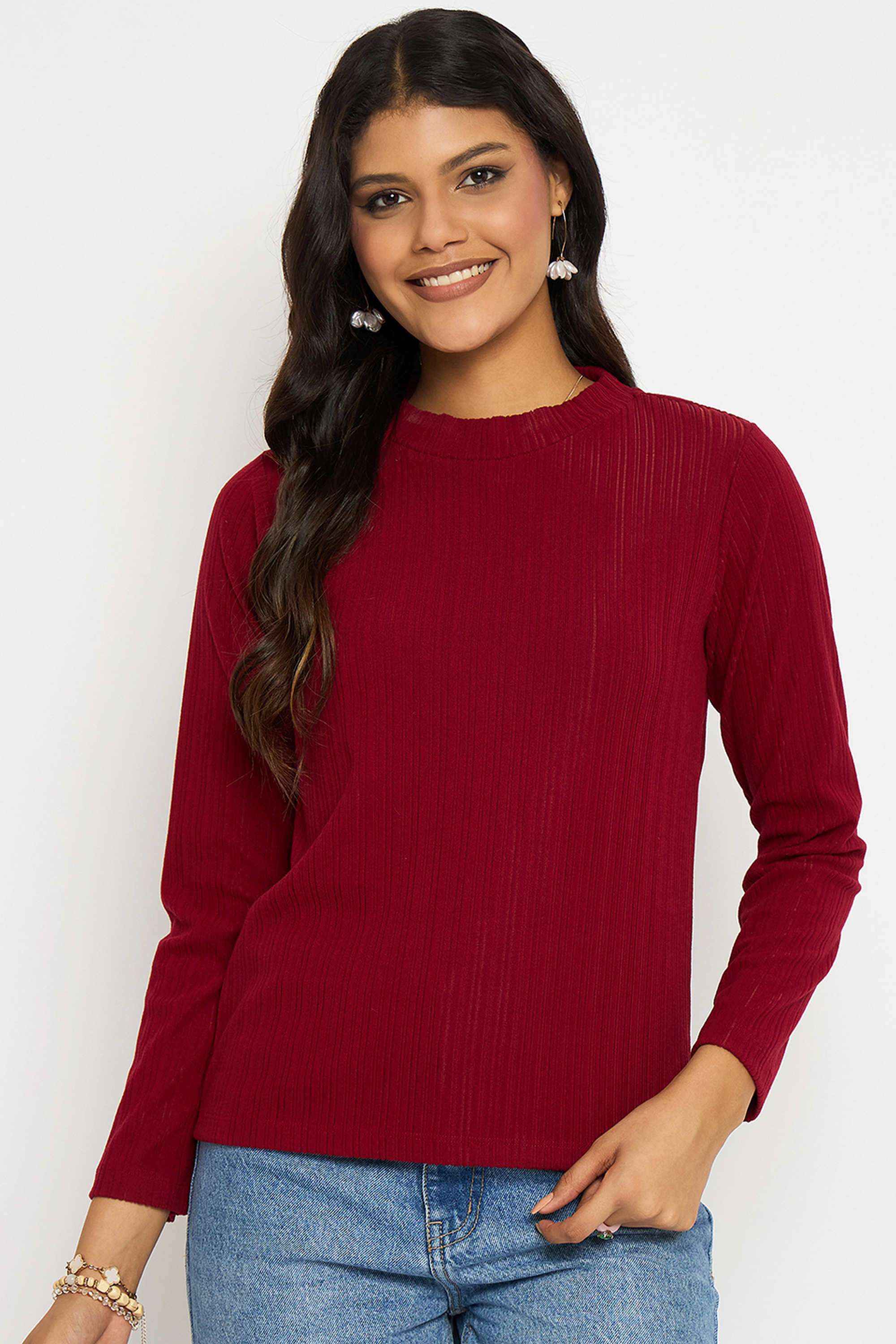 Textured-Spandex-Round-Neck-Women-s-Top