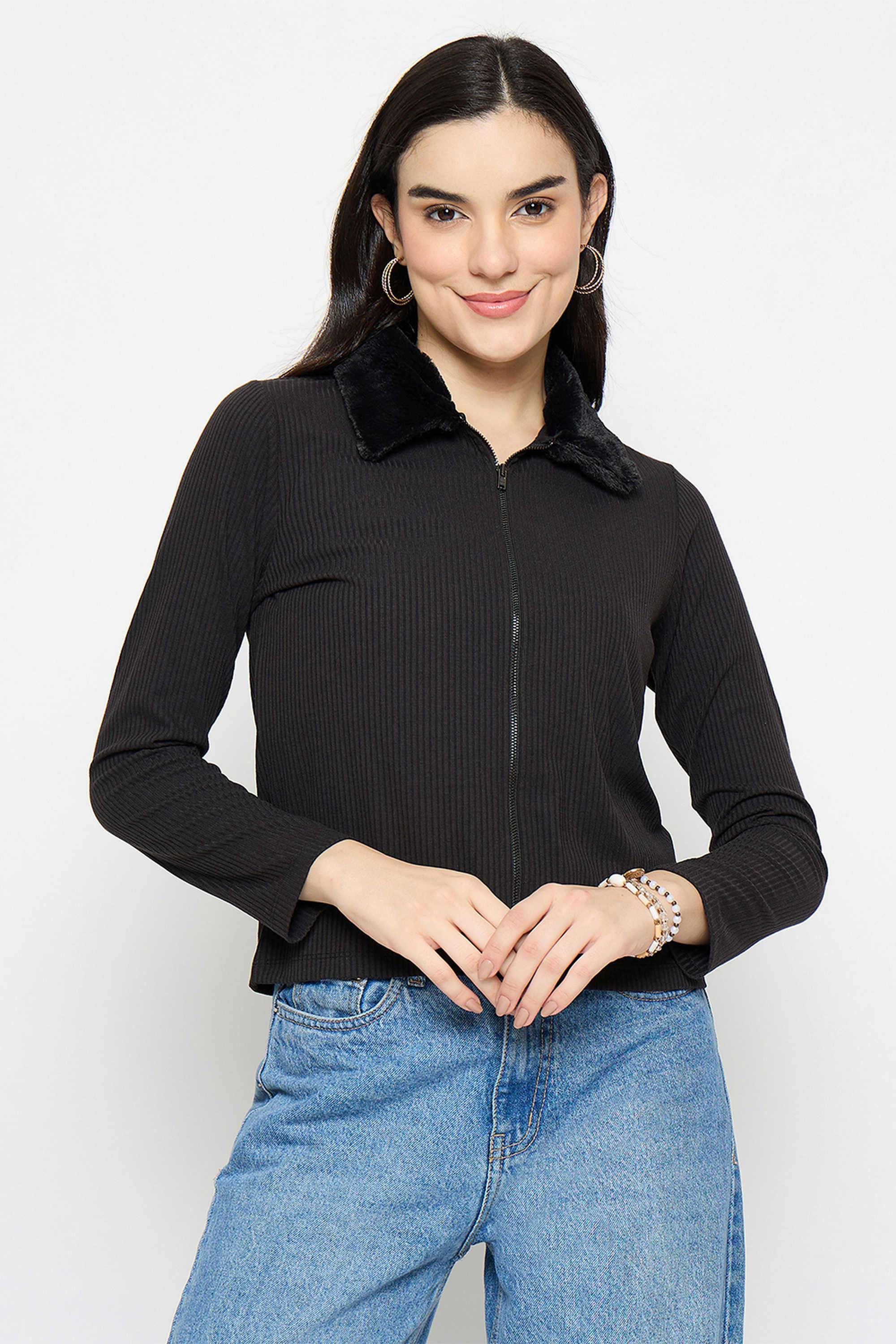 Solid-Polyester-Women-s-Top