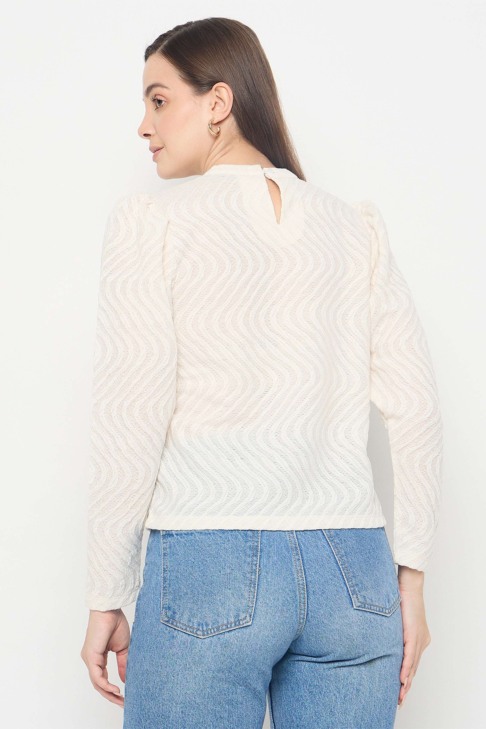 Textured-Polyester-Round-Neck-Women-s-Top