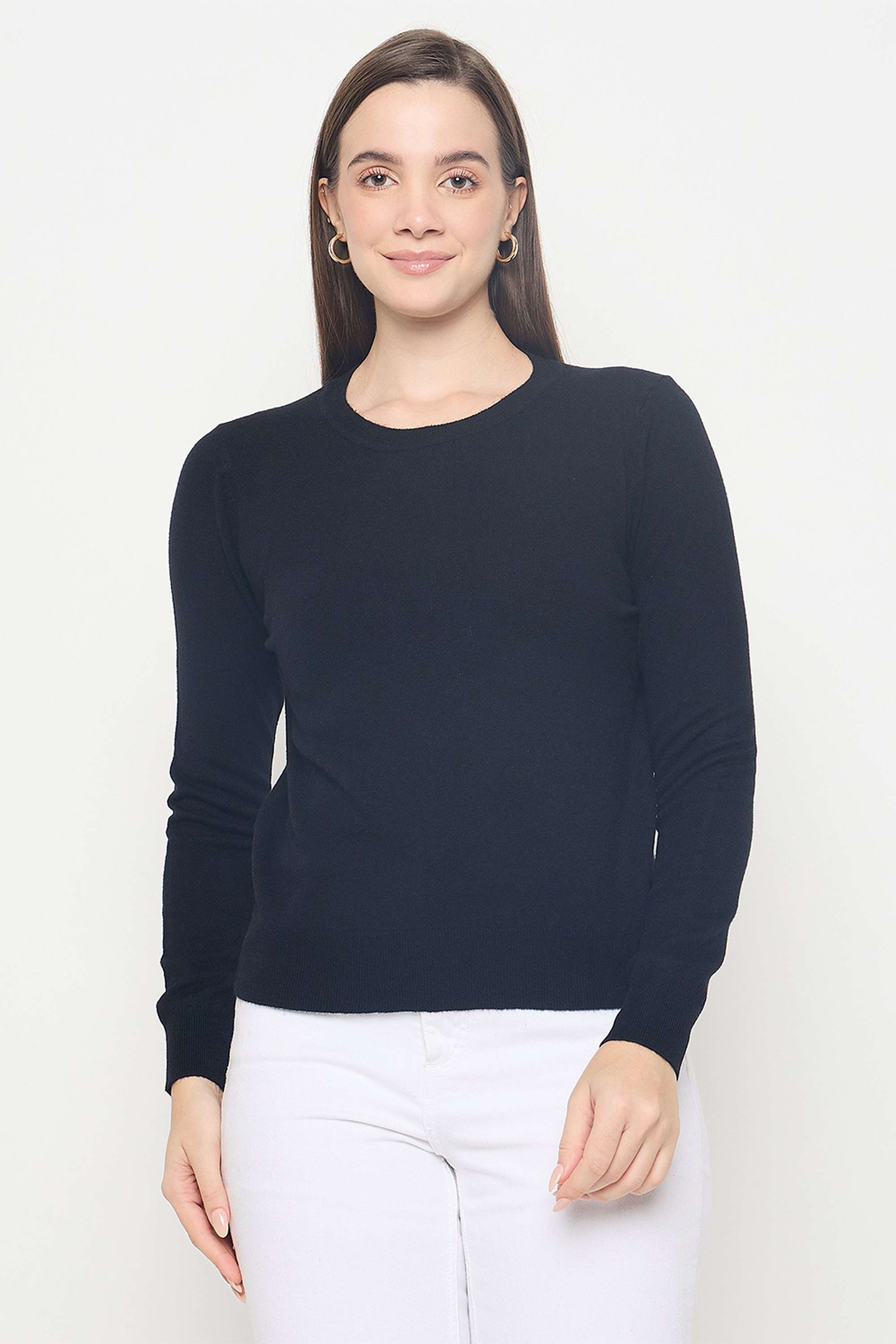 Solid-Acrylic-Round-Neck-Women-s-Sweater