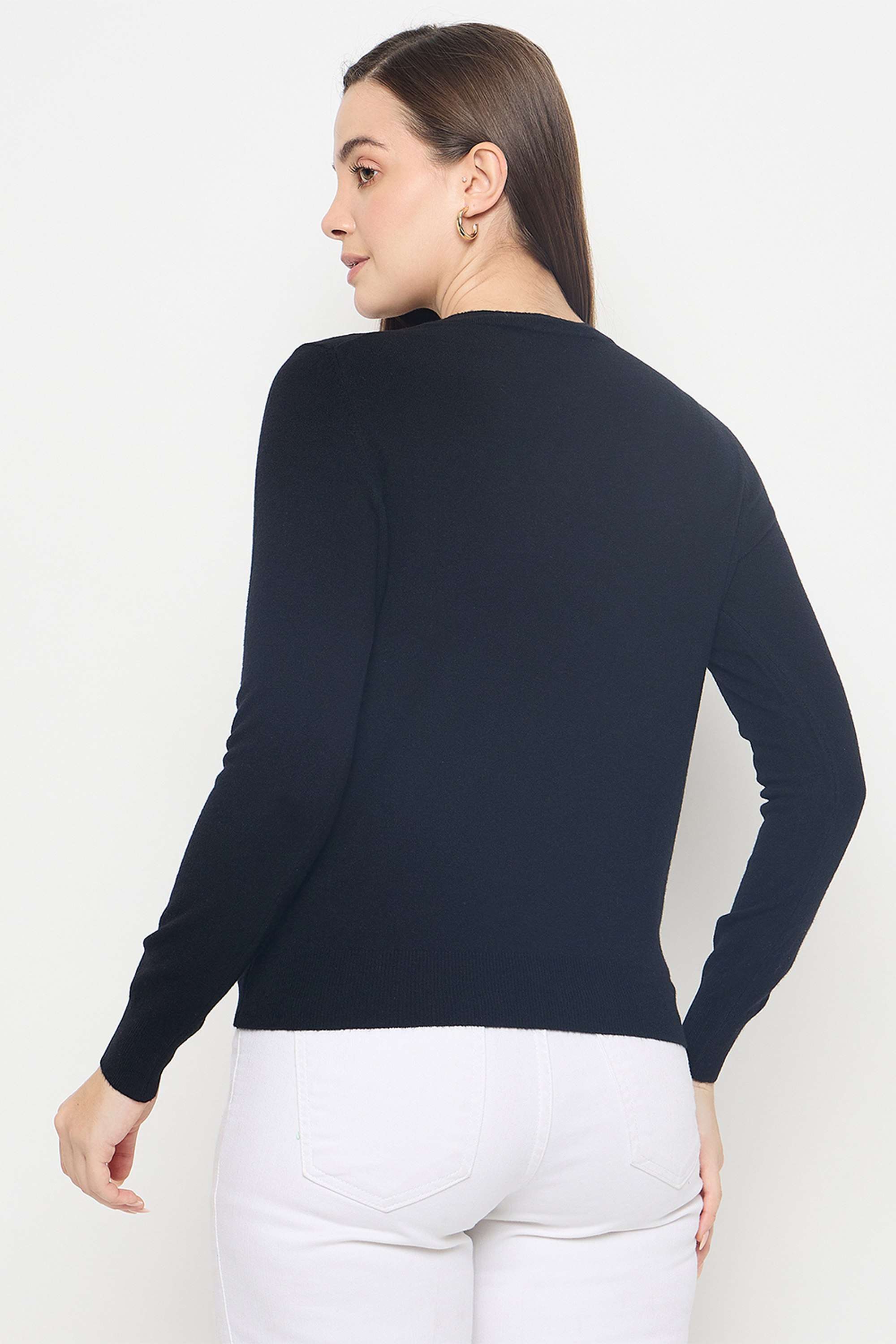 Solid-Acrylic-Round-Neck-Women-s-Sweater
