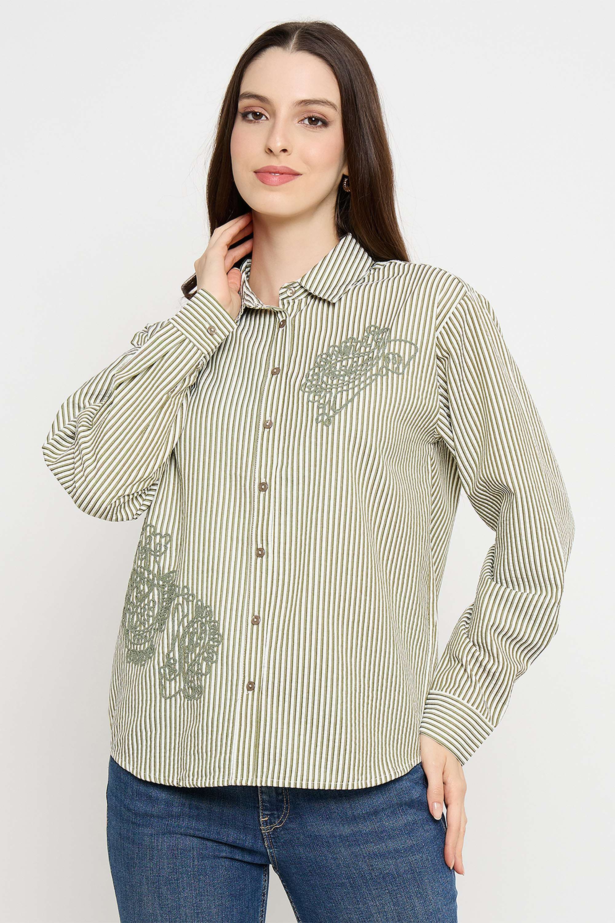 Stripes-Polyester-Collared-Women-s-Shirt