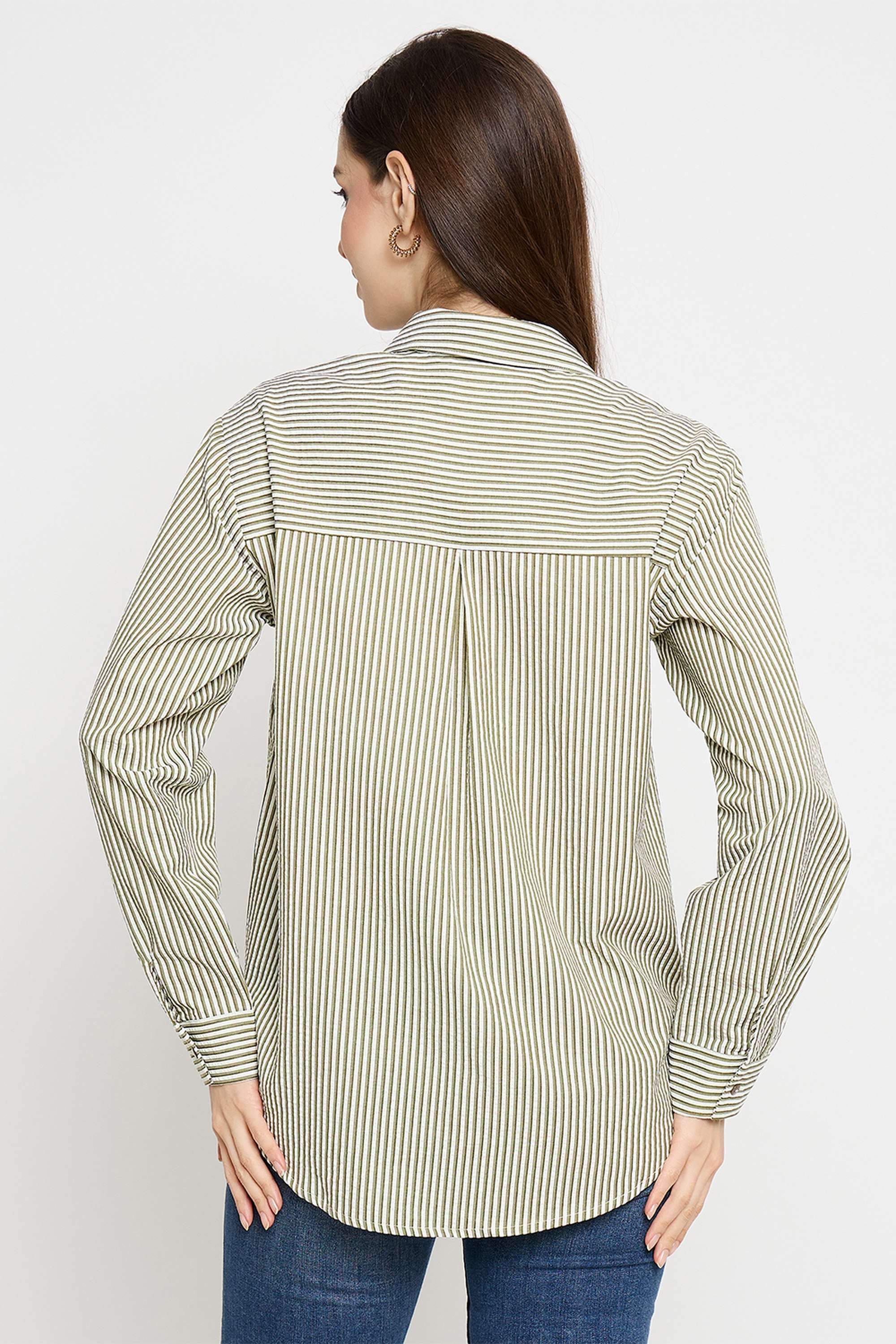 Stripes-Polyester-Collared-Women-s-Shirt