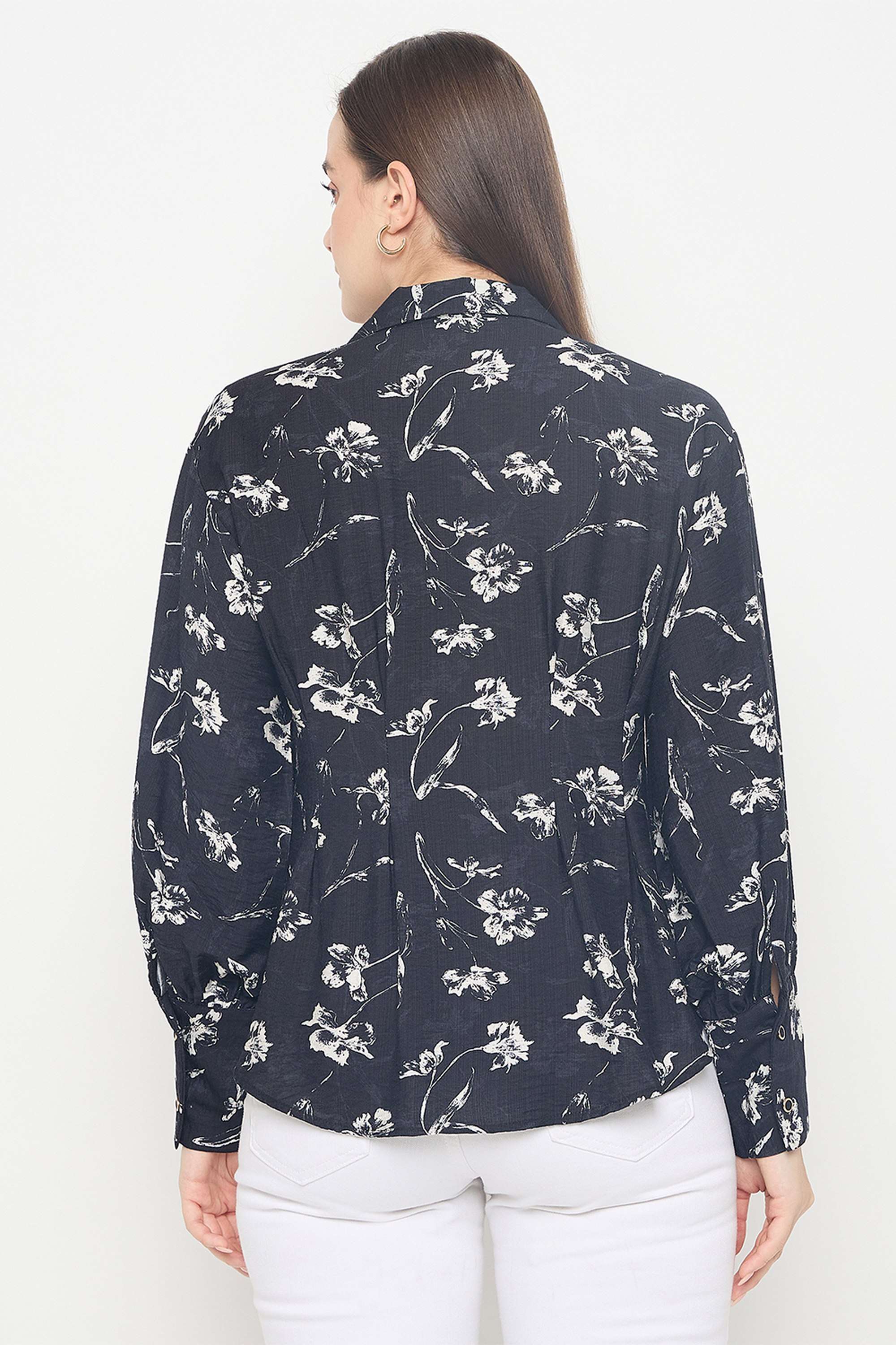 Floral-Nylon-Collared-Women-s-Shirt