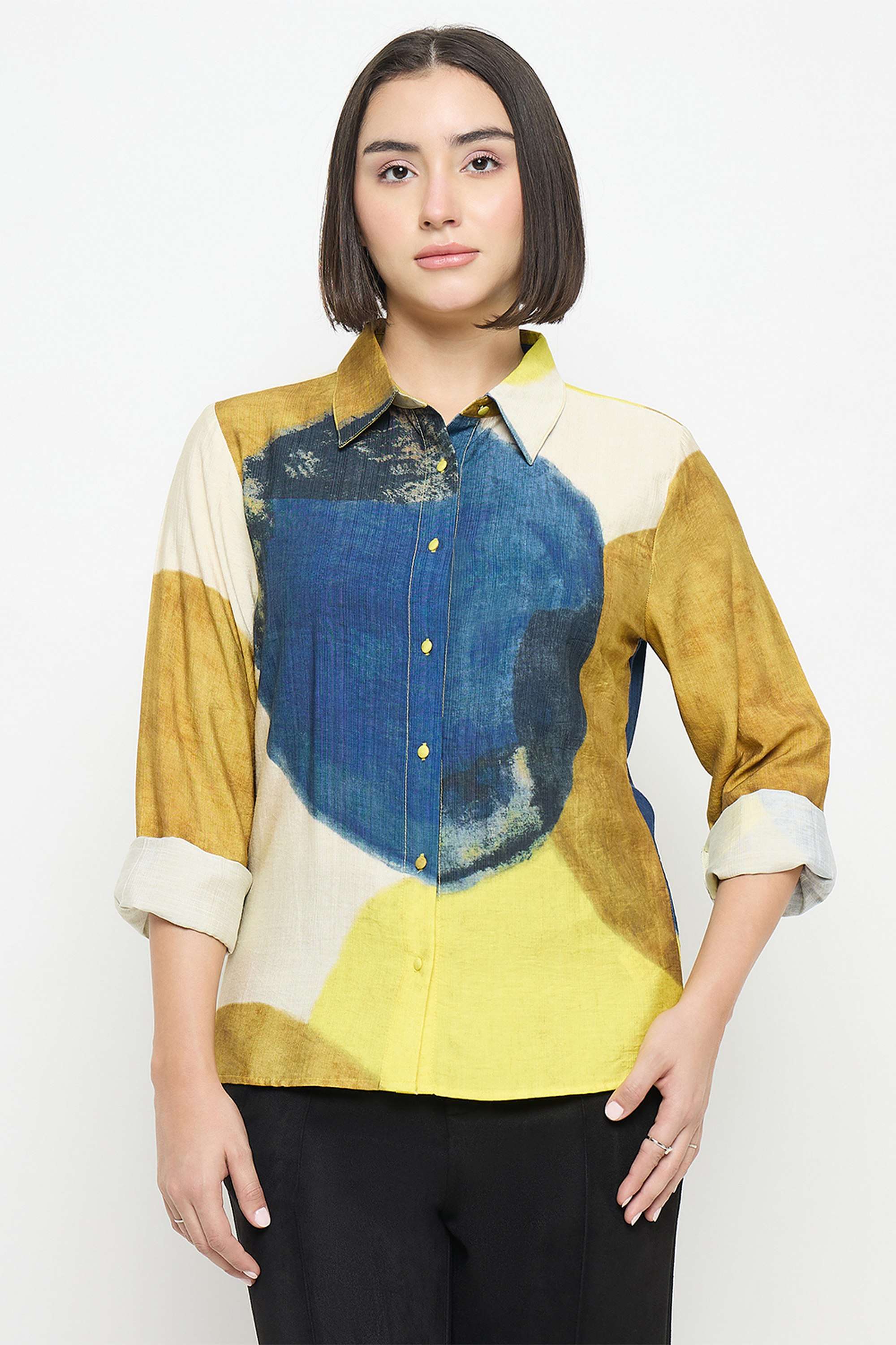 Abstract-Collared-Rayon-Women-Casual-Wear-Shirt