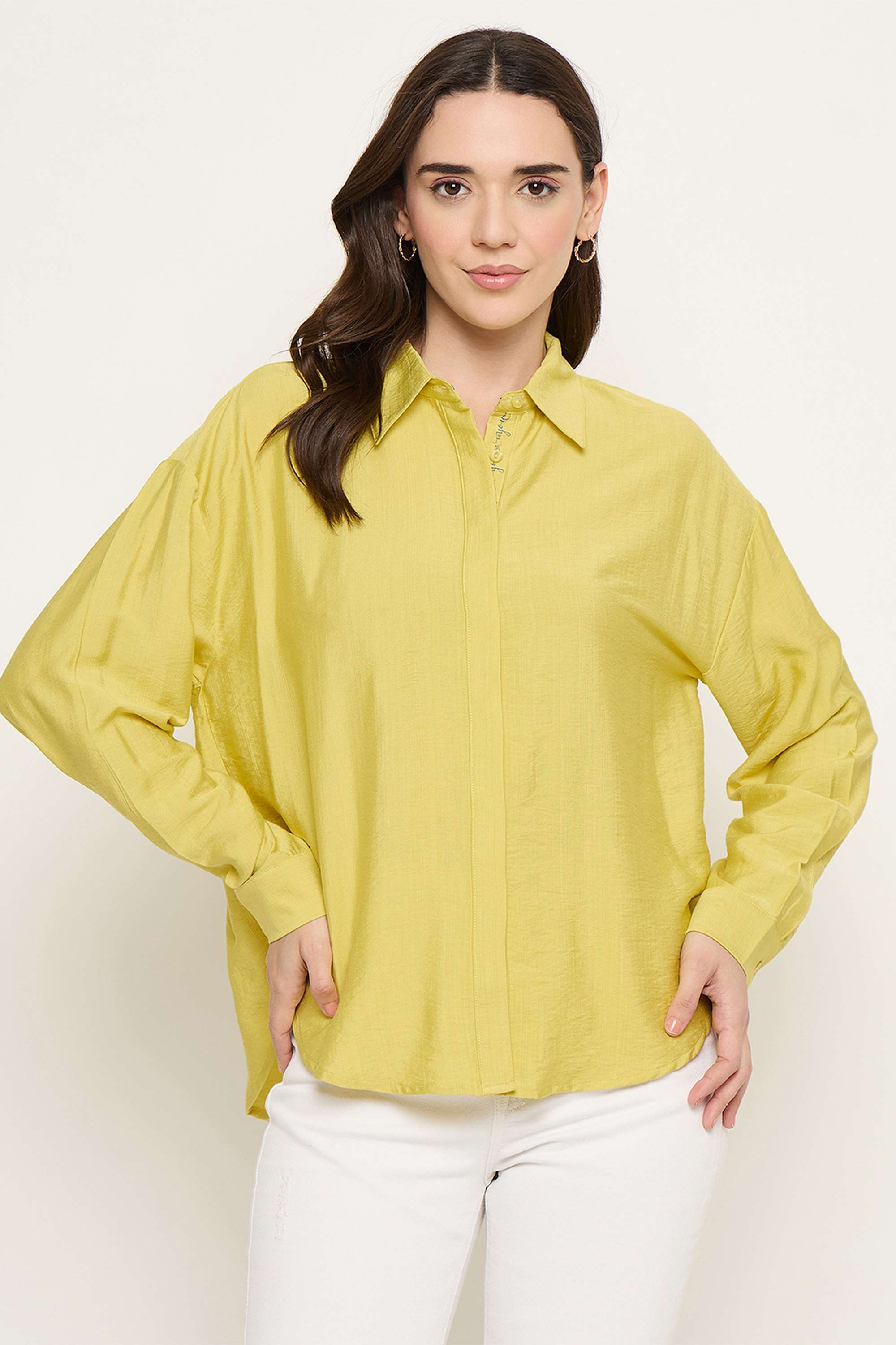 Solid-Collared-Rayon-Women-Casual-Wear-Shirt