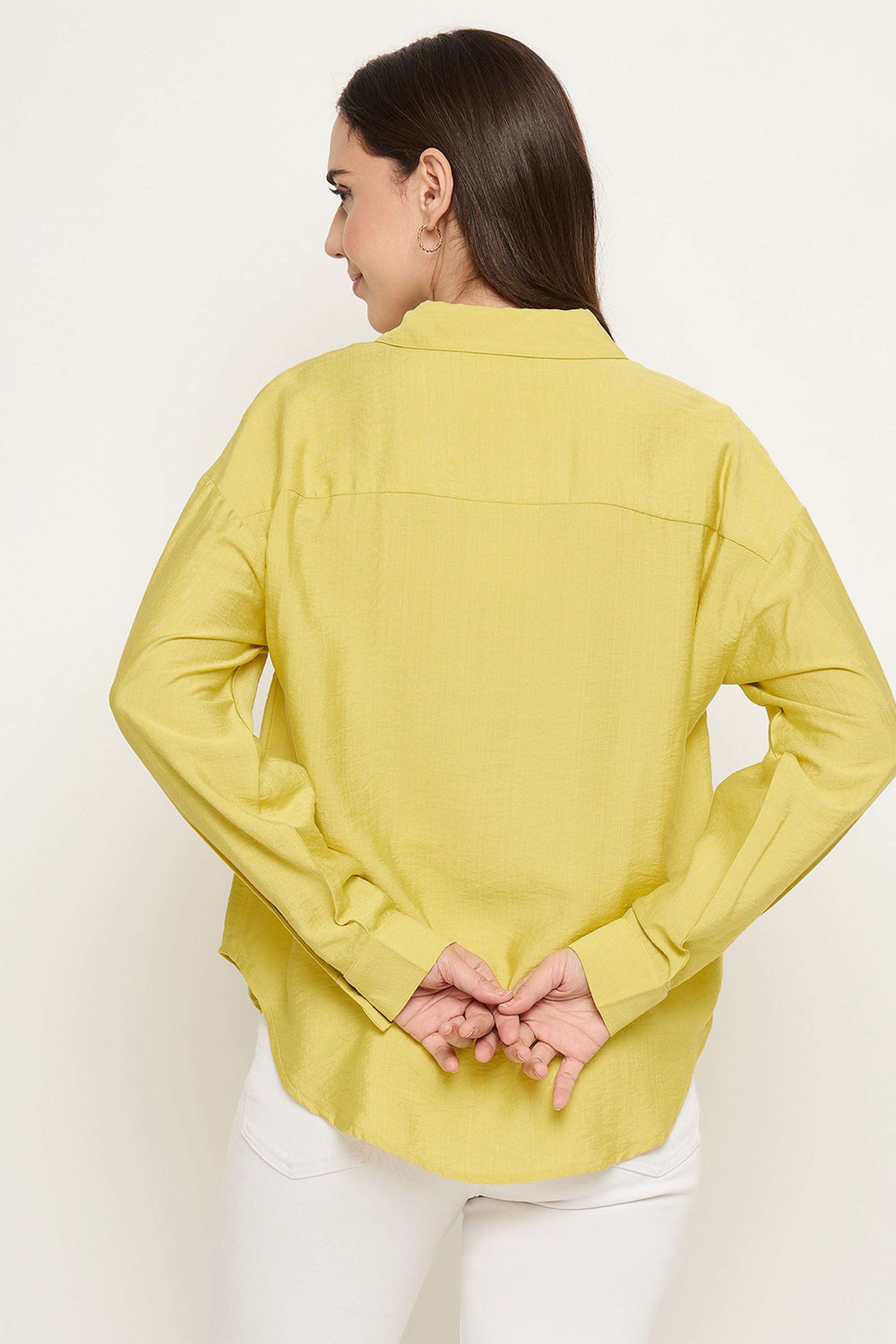 Solid-Collared-Rayon-Women-Casual-Wear-Shirt