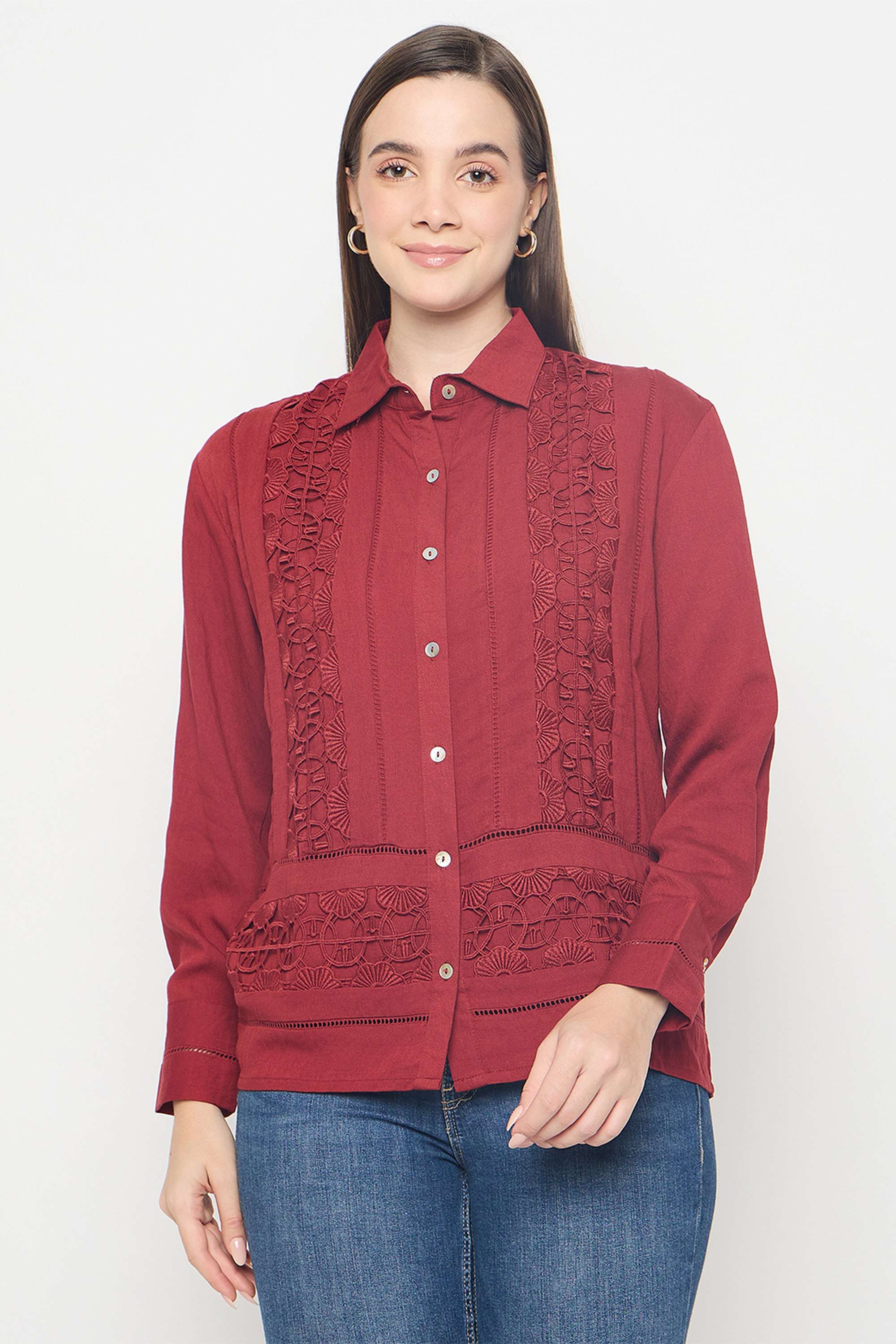 Solid-Nylon-Collared-Women-s-Shirt