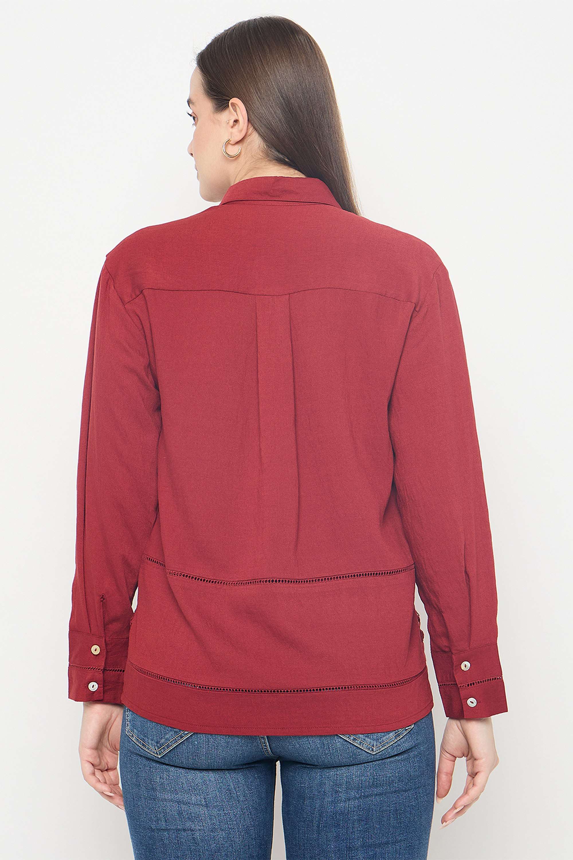 Solid-Nylon-Collared-Women-s-Shirt