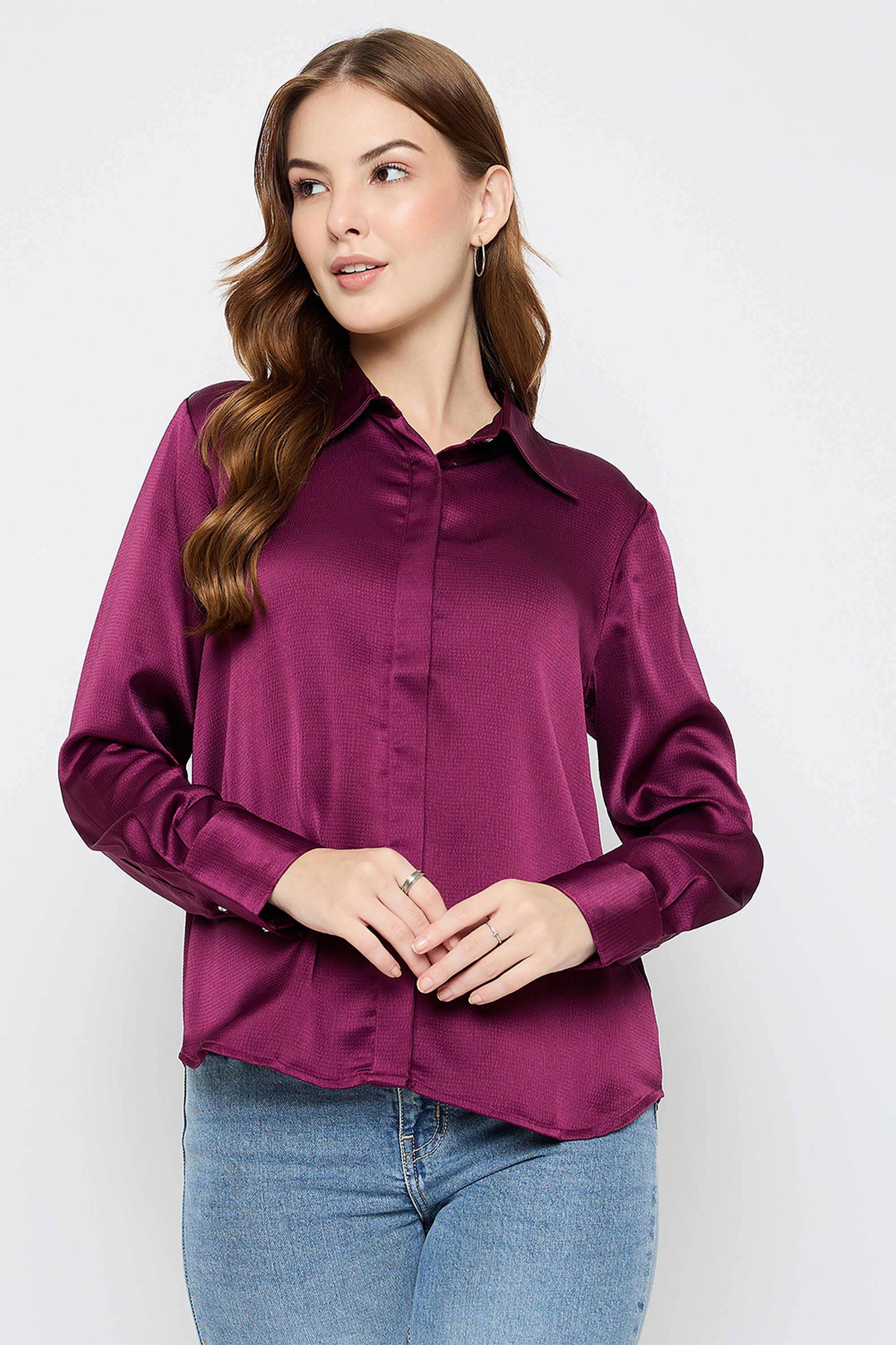 Solid-Polyester-Women-s-Shirt