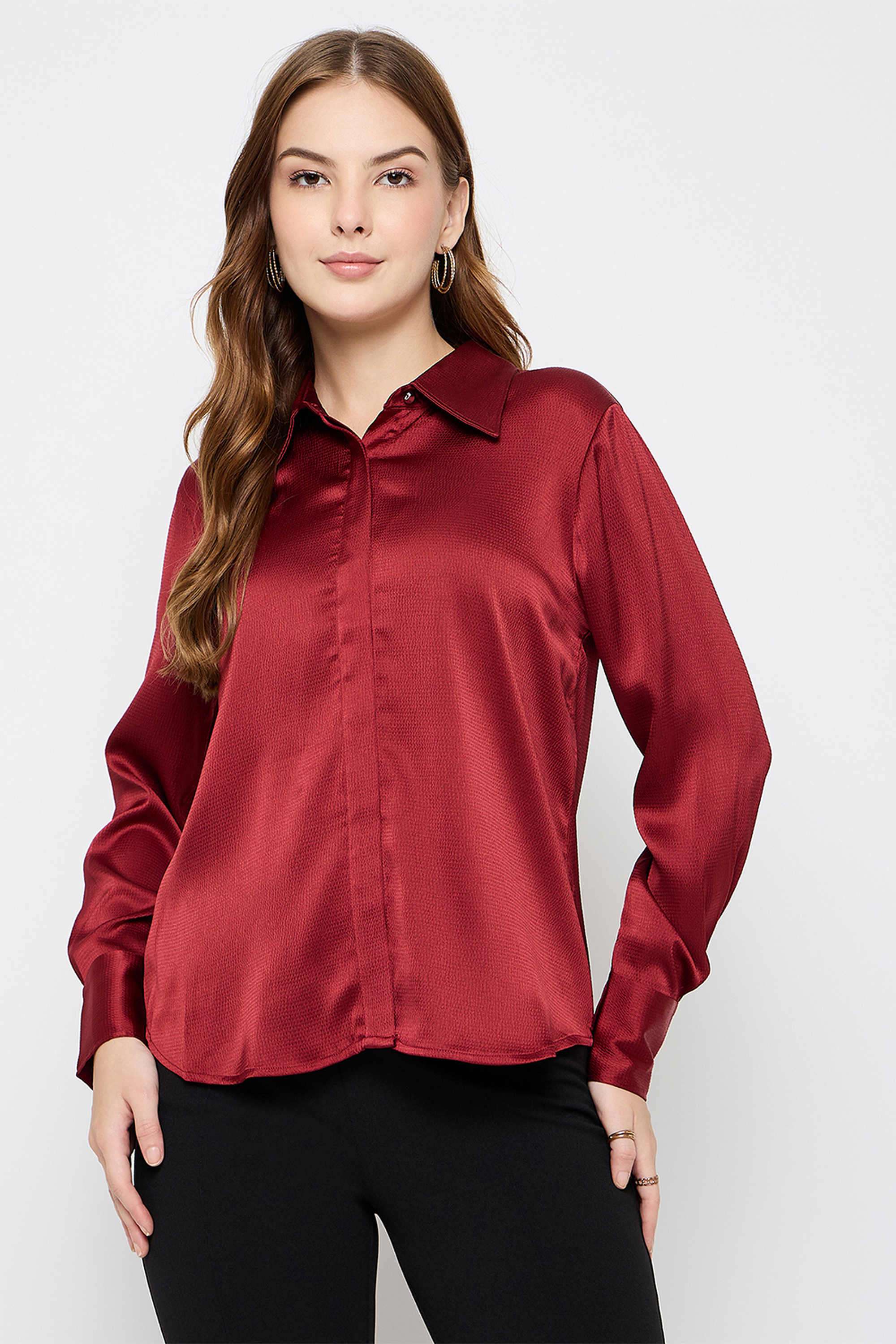 Solid-Polyester-Women-s-Shirt