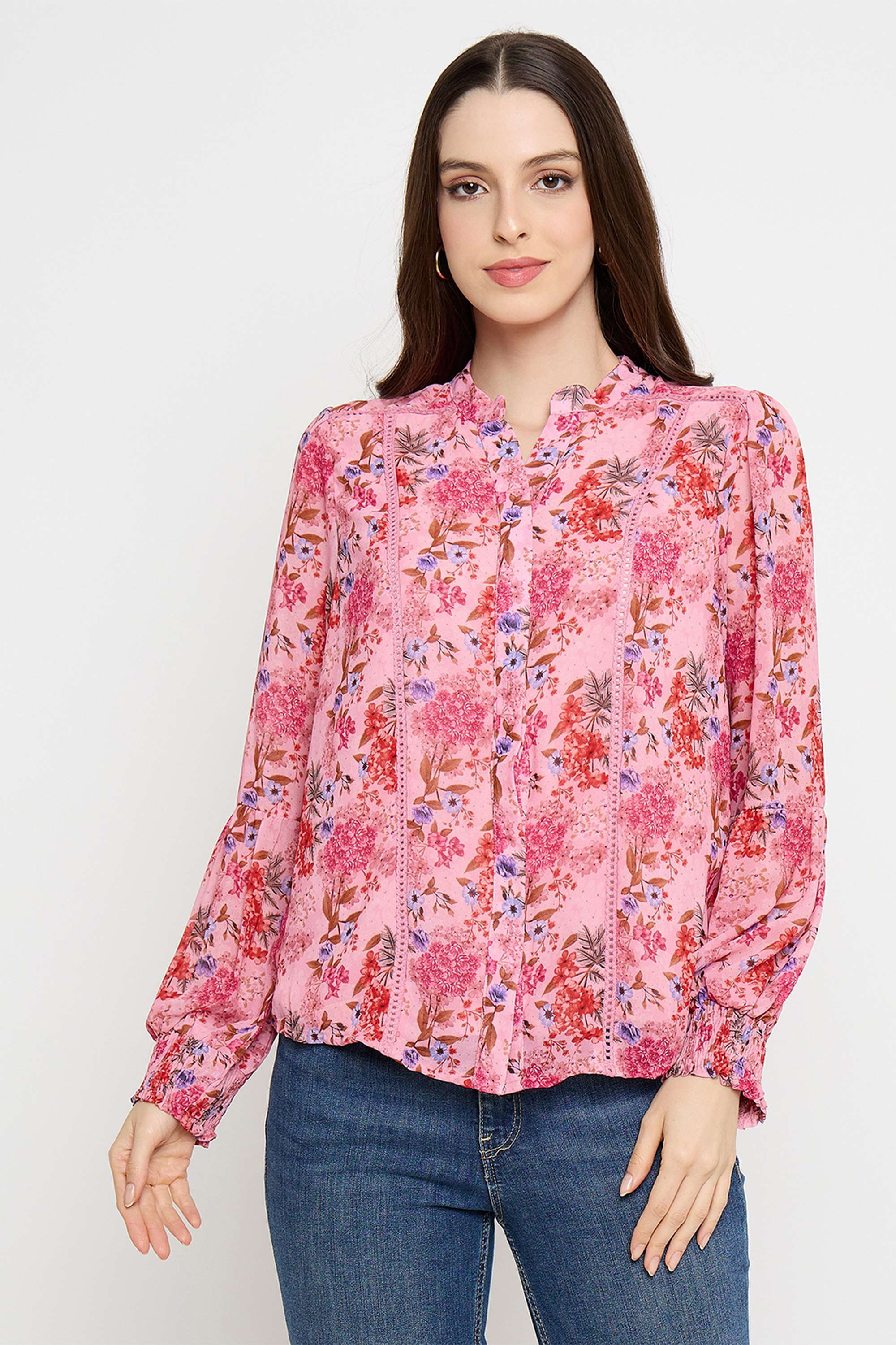 Floral-Polyester-Round-Neck-Women-s-Top